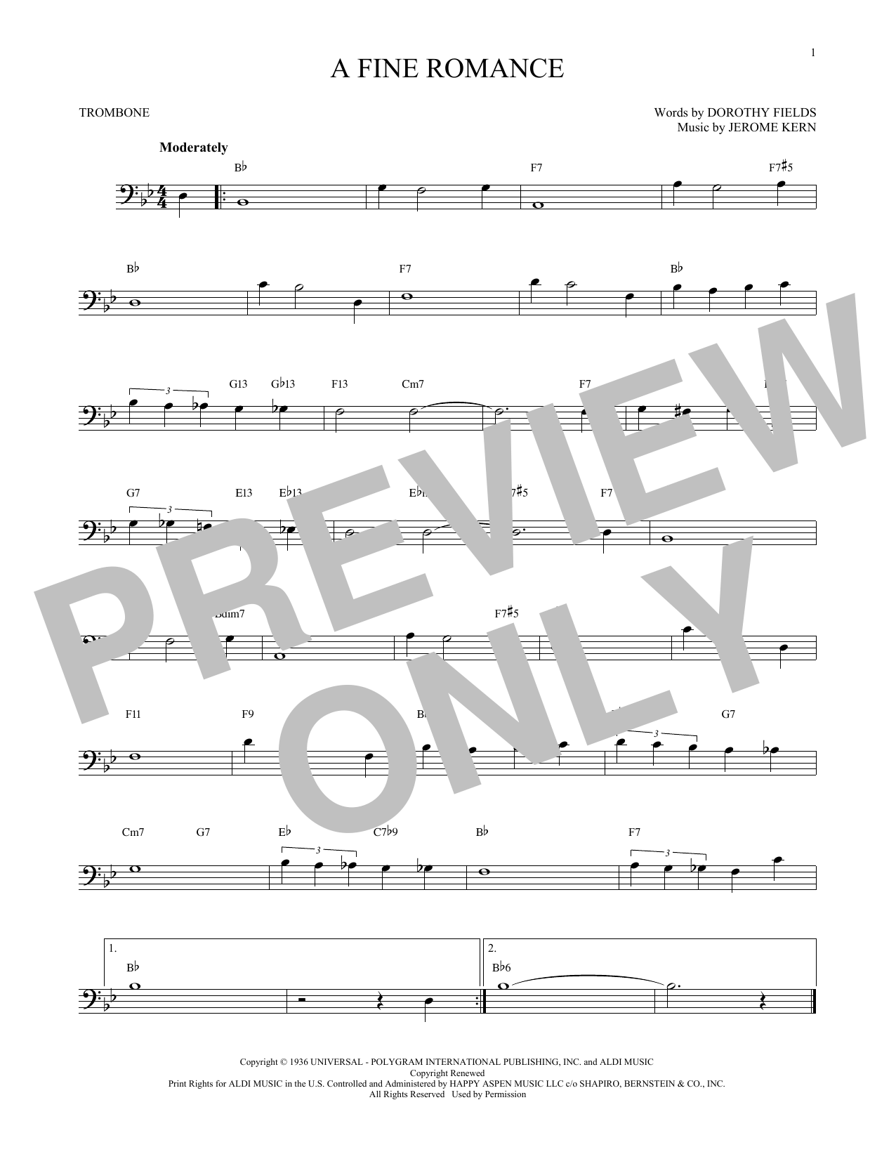 A Fine Romance (Trombone Solo) von Jerome Kern