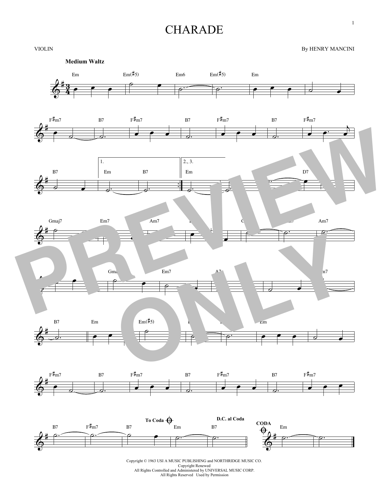 Charade (Violin Solo) von Henry Mancini