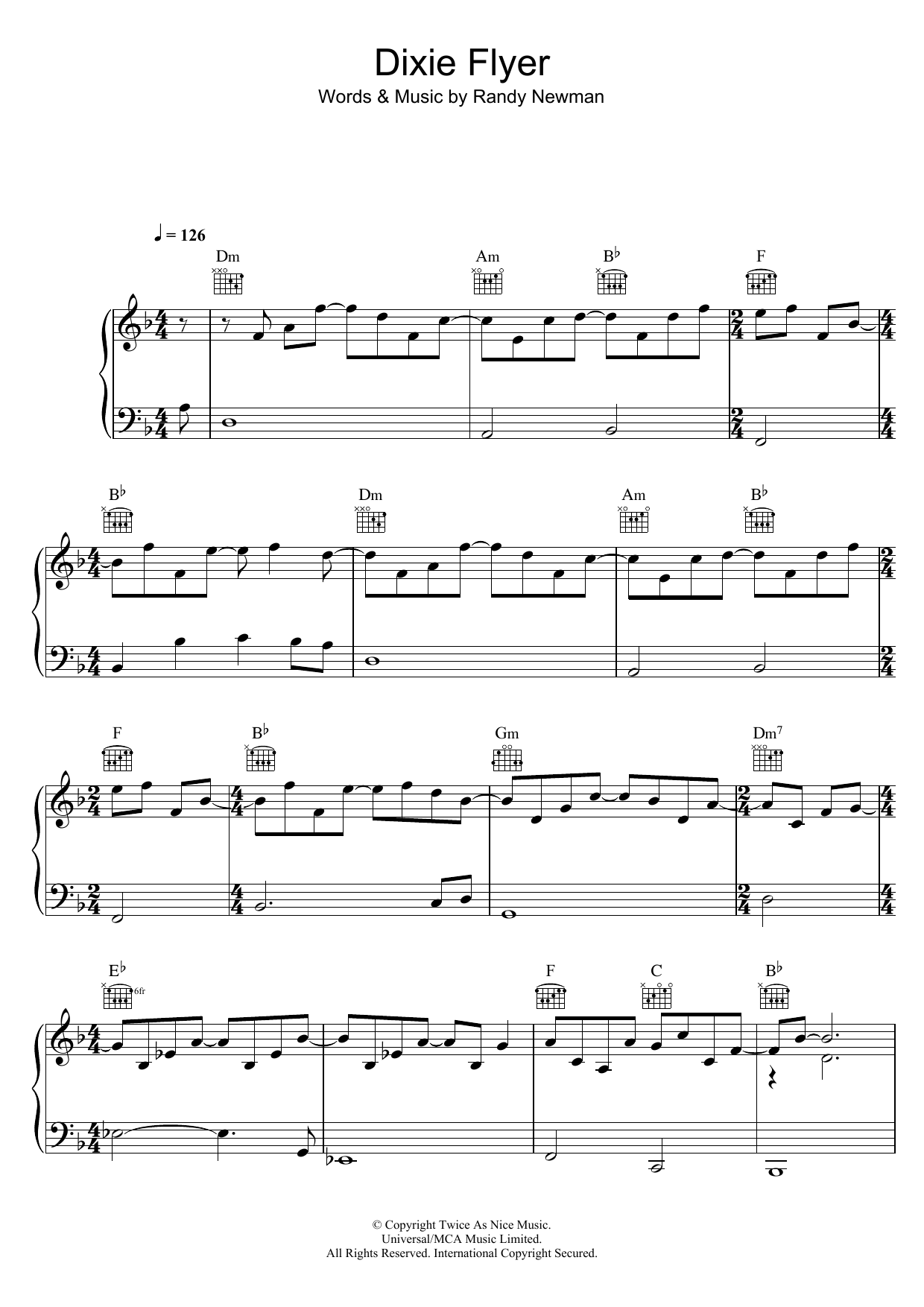 Dixie Flyer (Piano, Vocal & Guitar Chords) von Randy Newman