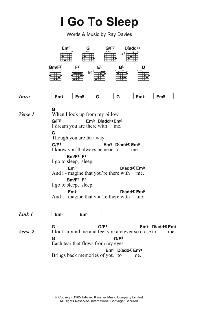 I Go To Sleep (Guitar Chords/Lyrics) von The Kinks