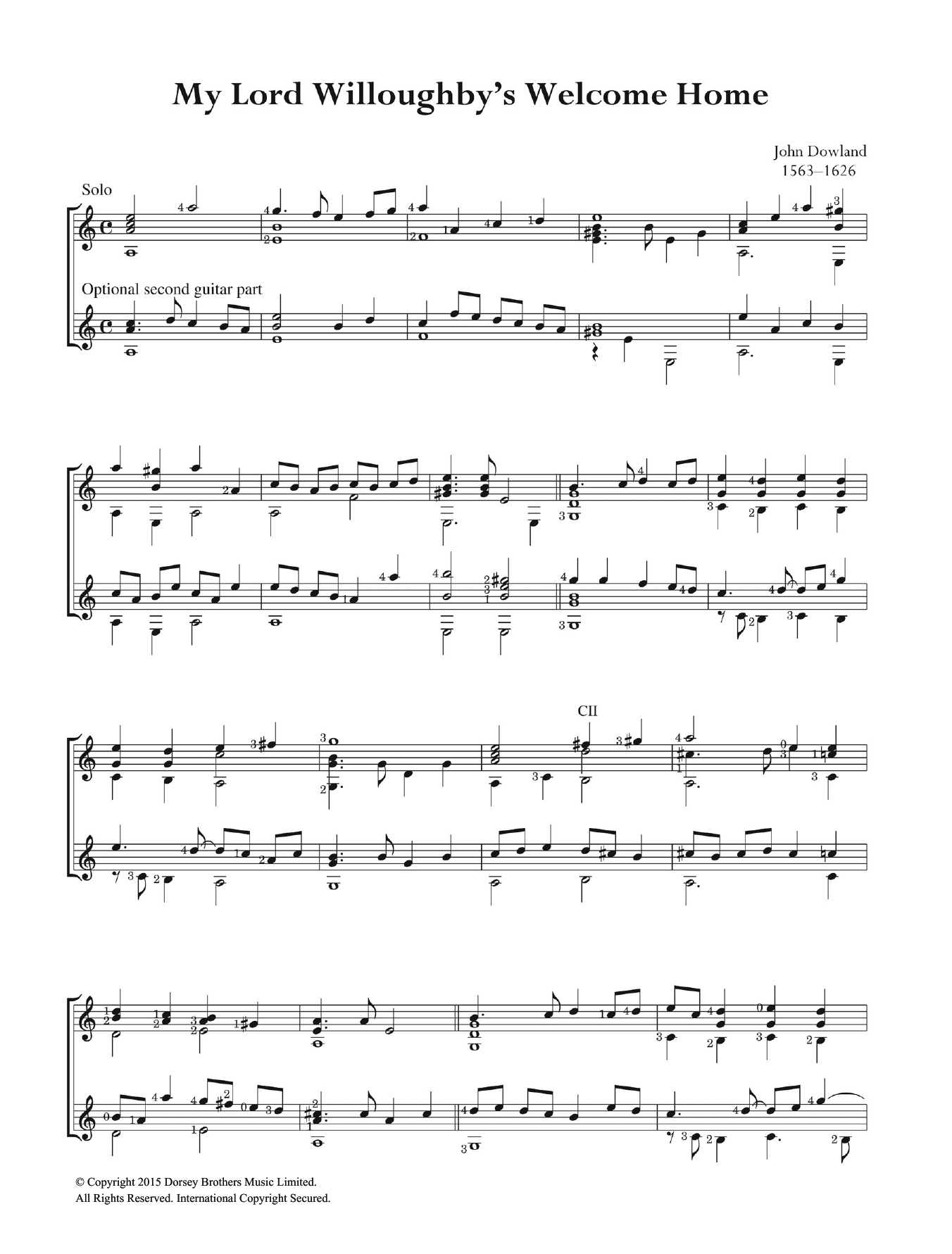 My Lord Willoughby's Welcome Home (Easy Guitar) von John Dowland