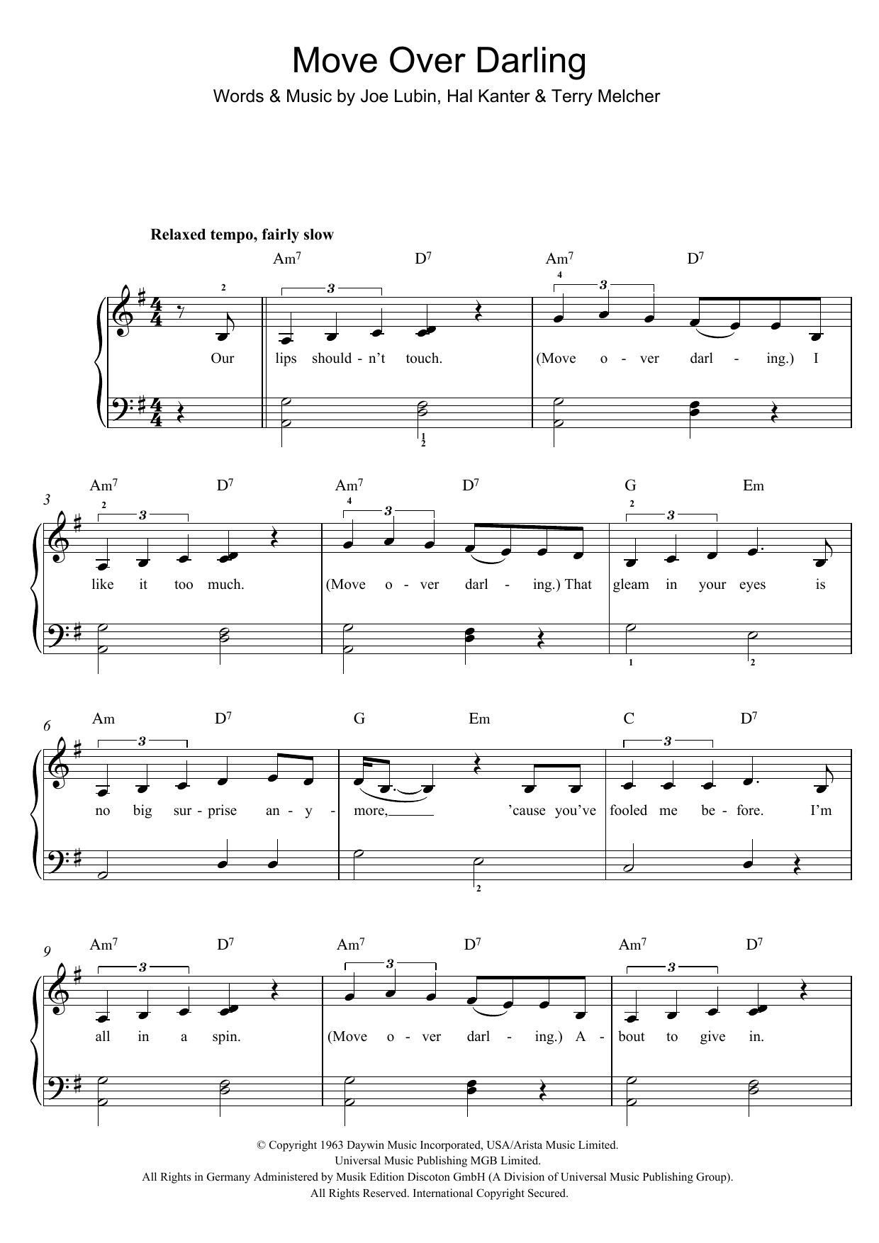 Move Over Darling (Piano, Vocal & Guitar Chords) von Doris Day