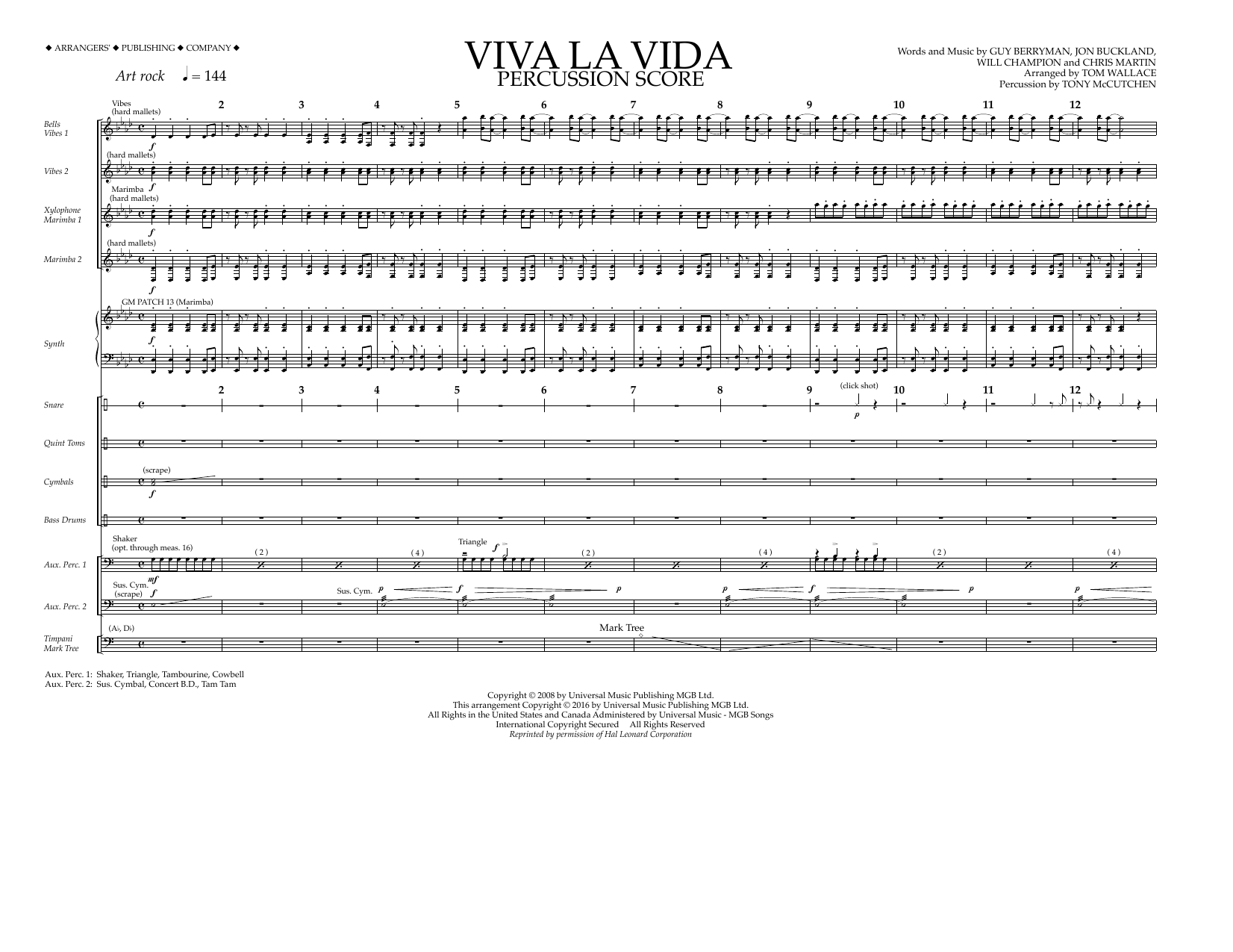Viva La Vida - Percussion Score (Marching Band) von Tom Wallace