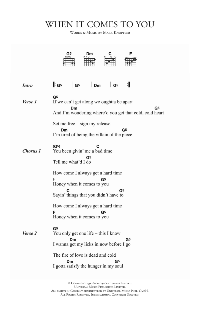 When It Comes To You (Guitar Chords/Lyrics) von Dire Straits