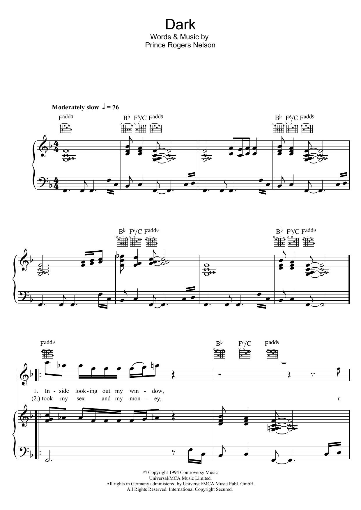 Dark (Piano, Vocal & Guitar Chords) von Prince