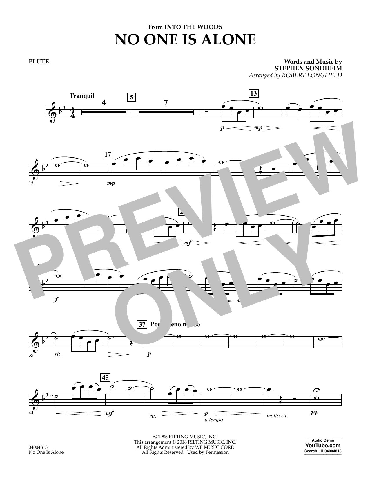 No One Is Alone - Flute (Concert Band) von Robert Longfield