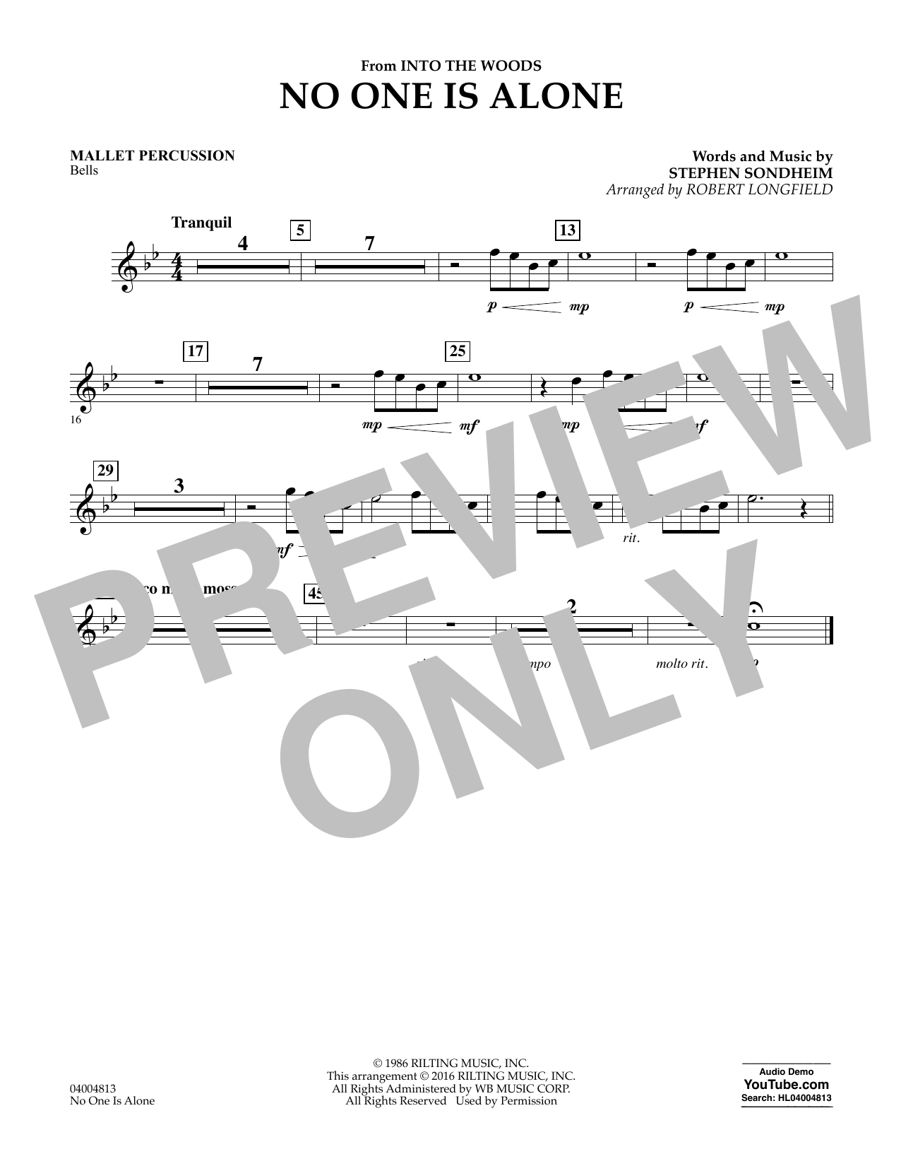 No One Is Alone - Mallet Percussion (Concert Band) von Robert Longfield