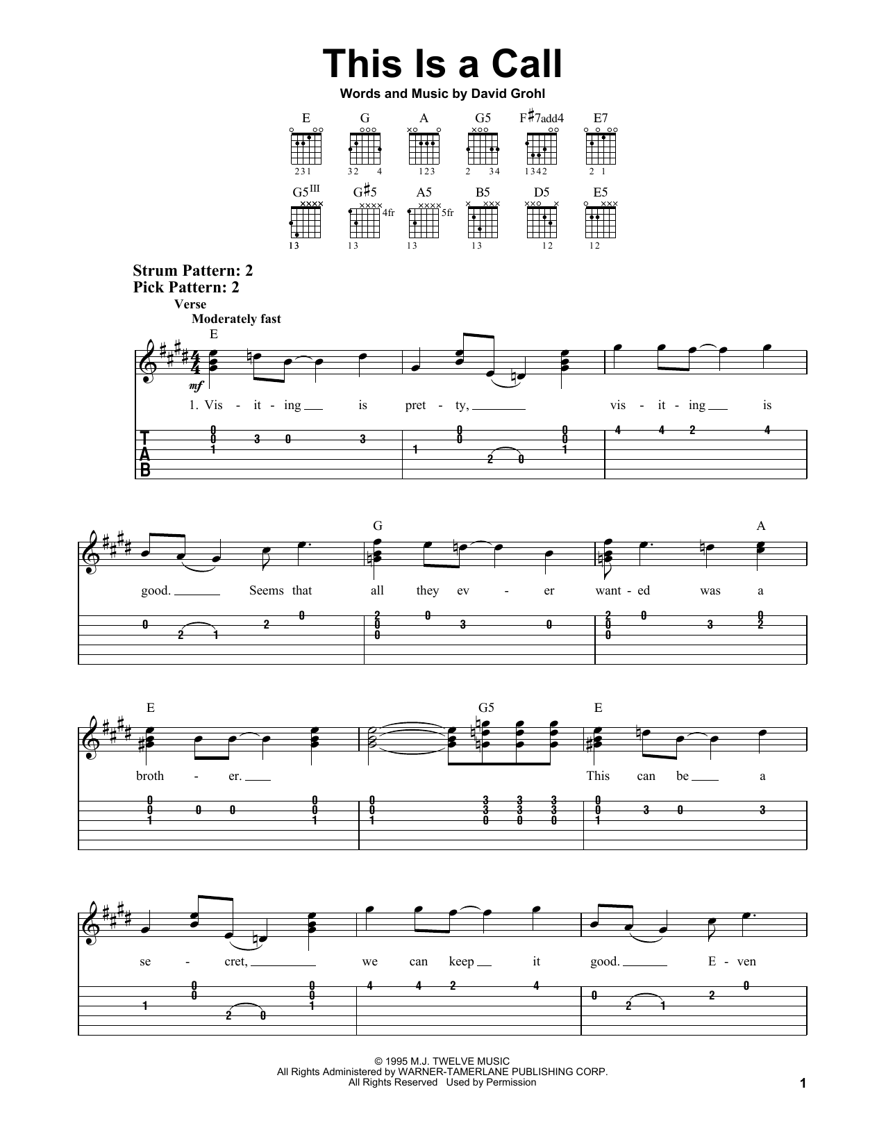 This Is A Call (Easy Guitar Tab) von Foo Fighters