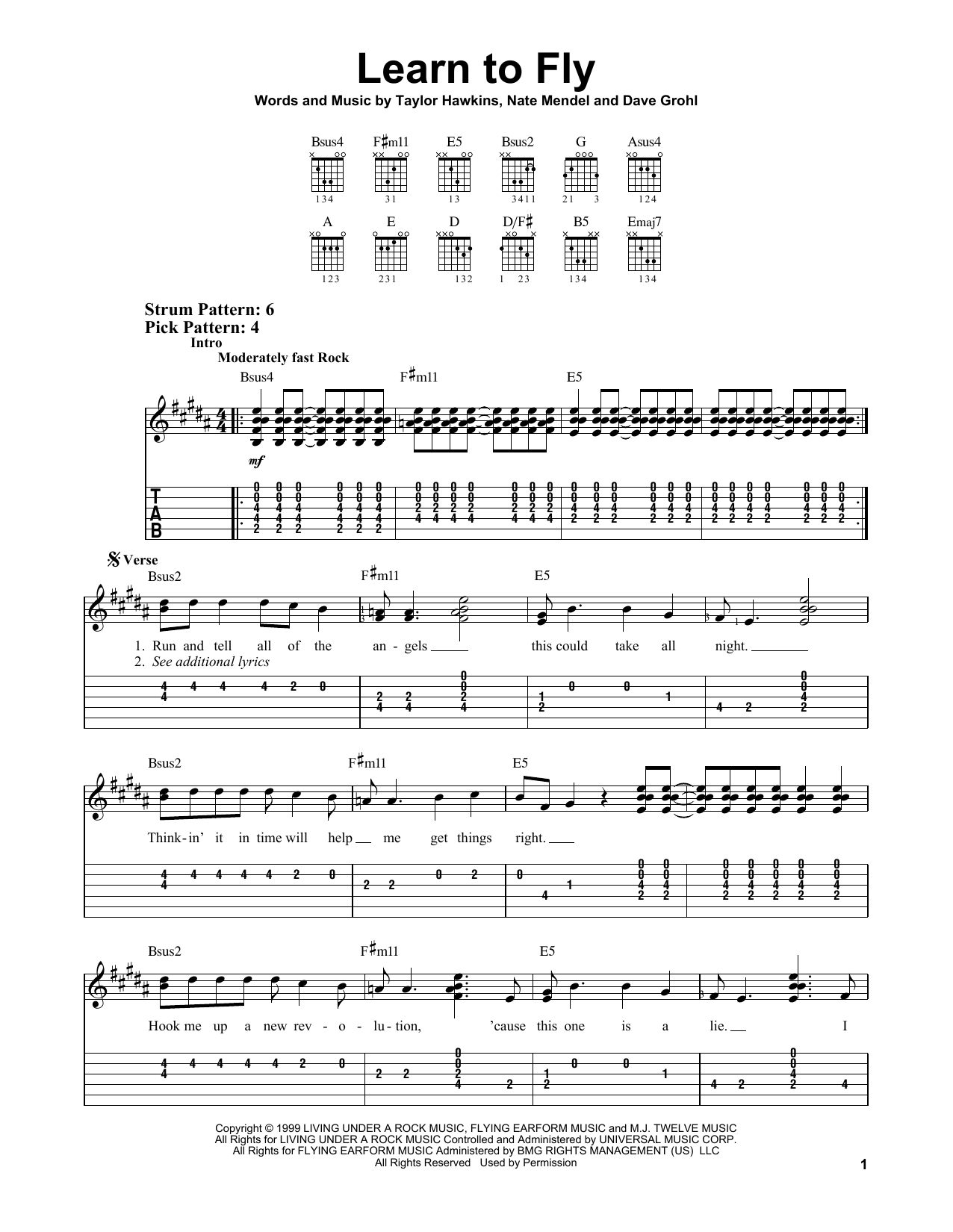 Learn To Fly (Easy Guitar Tab) von Foo Fighters