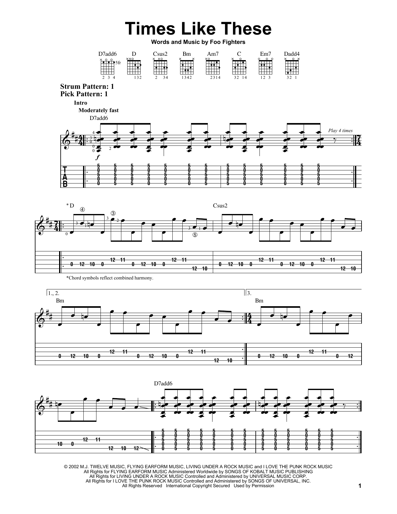 Times Like These (Easy Guitar Tab) von Foo Fighters