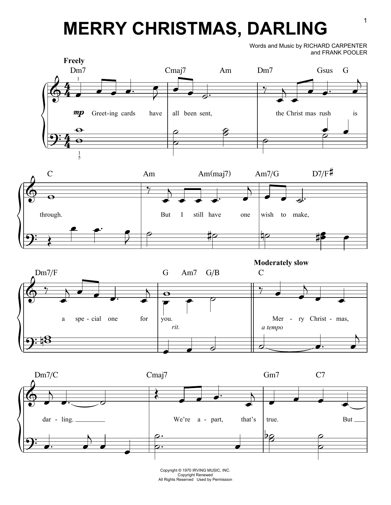 Merry Christmas, Darling (Easy Piano) von Carpenters