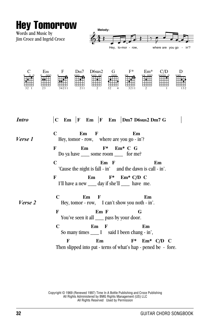 Hey Tomorrow (Guitar Chords/Lyrics) von Jim Croce