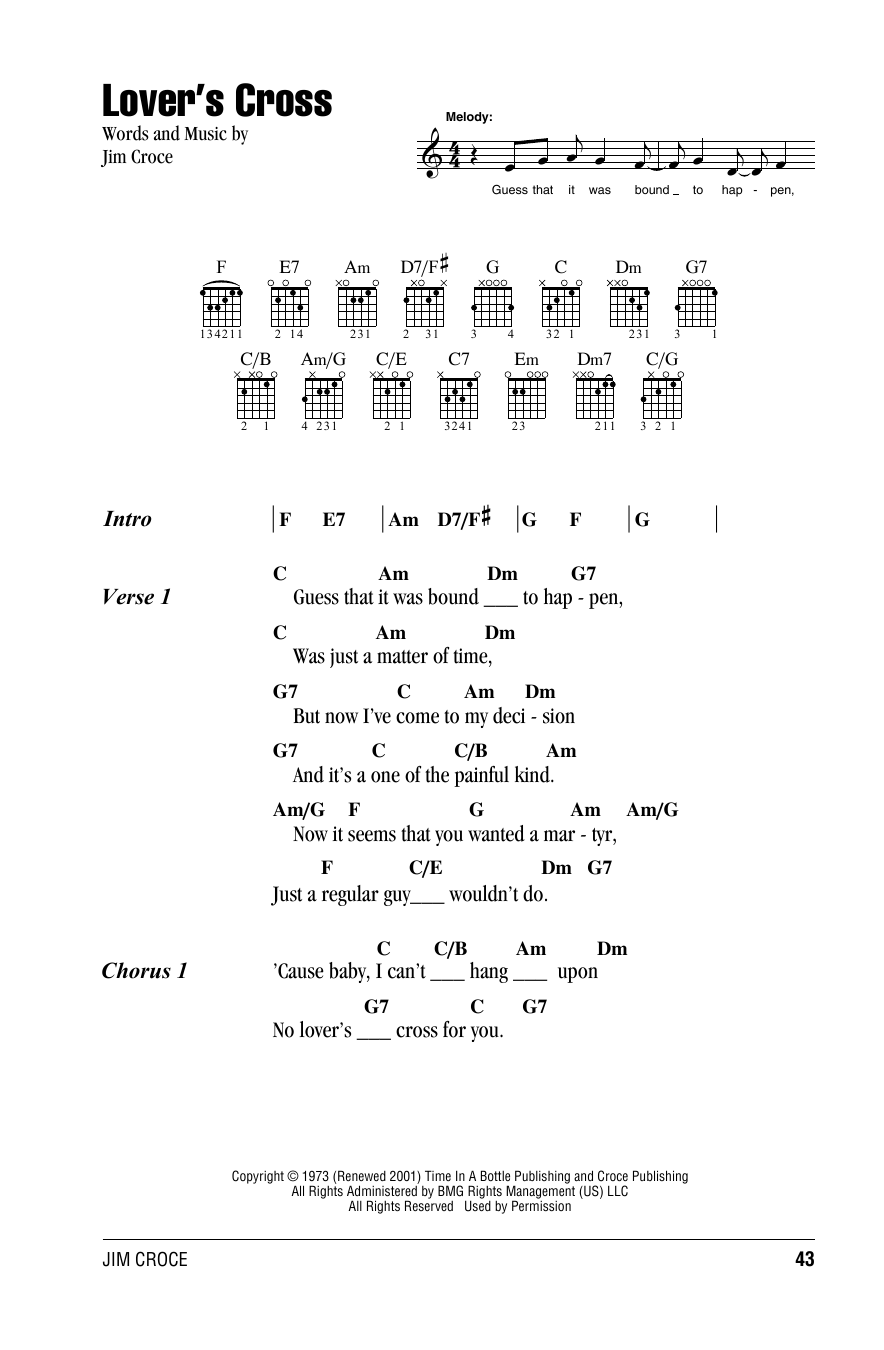 Lover's Cross (Guitar Chords/Lyrics) von Jim Croce