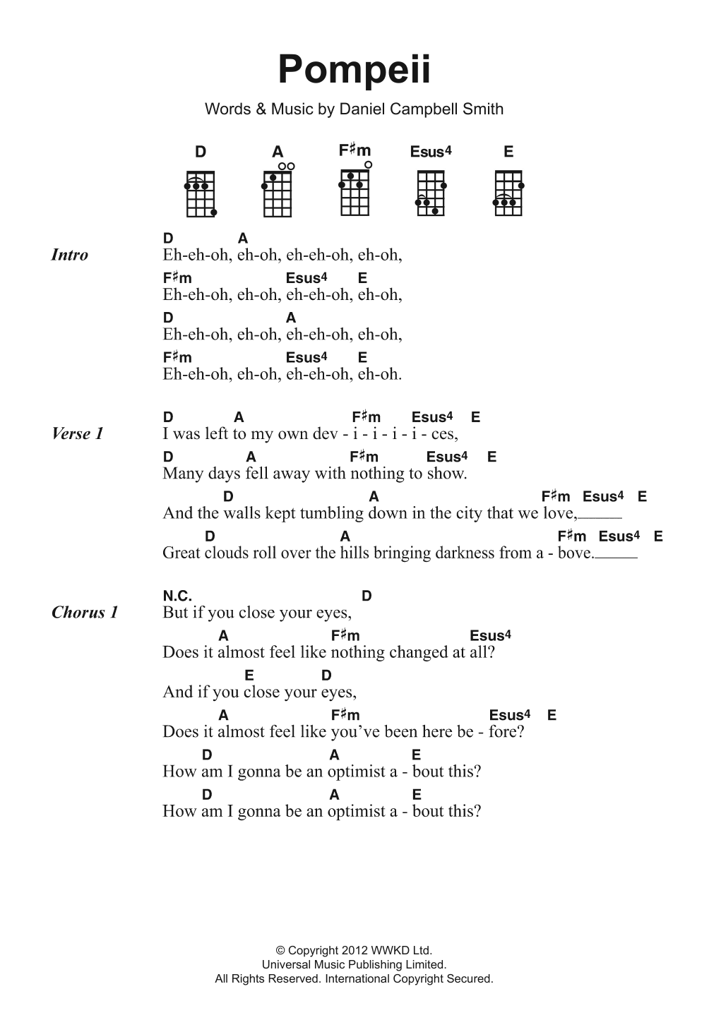 Pompeii (Piano, Vocal & Guitar Chords) von Bastille