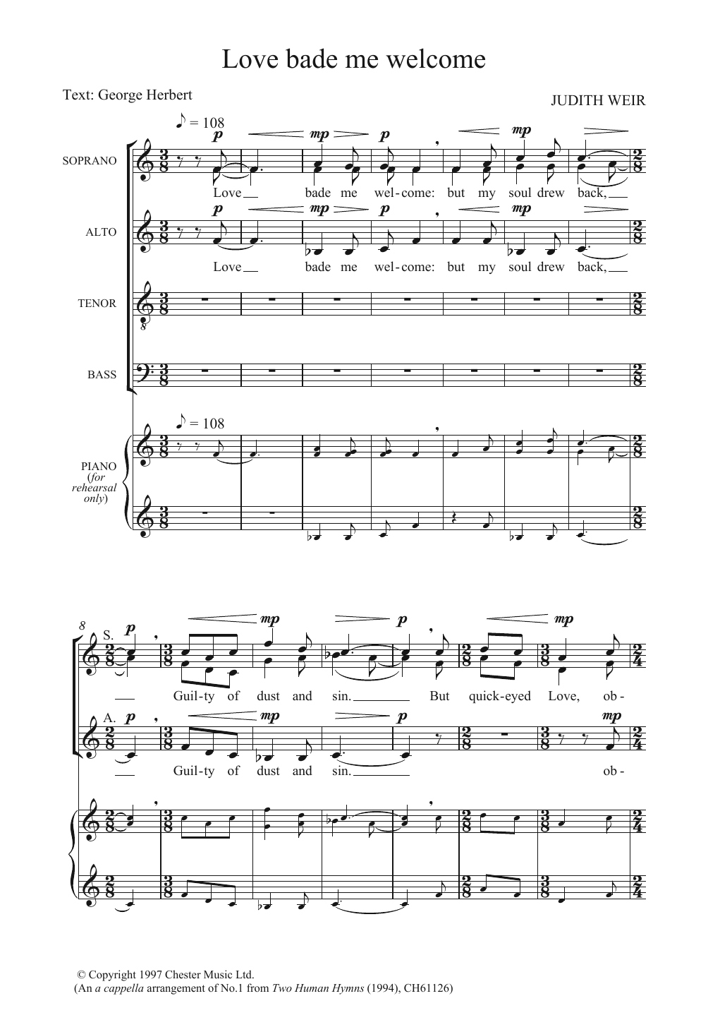 Love Bade Me Welcome (Piano, Vocal & Guitar Chords) von Judith Weir