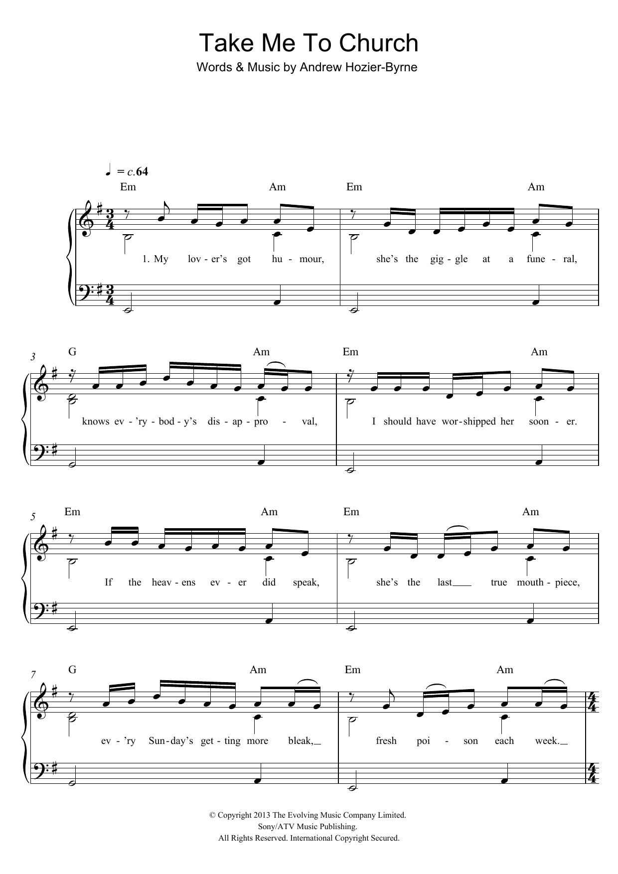 Take Me To Church (Easy Piano) von Hozier