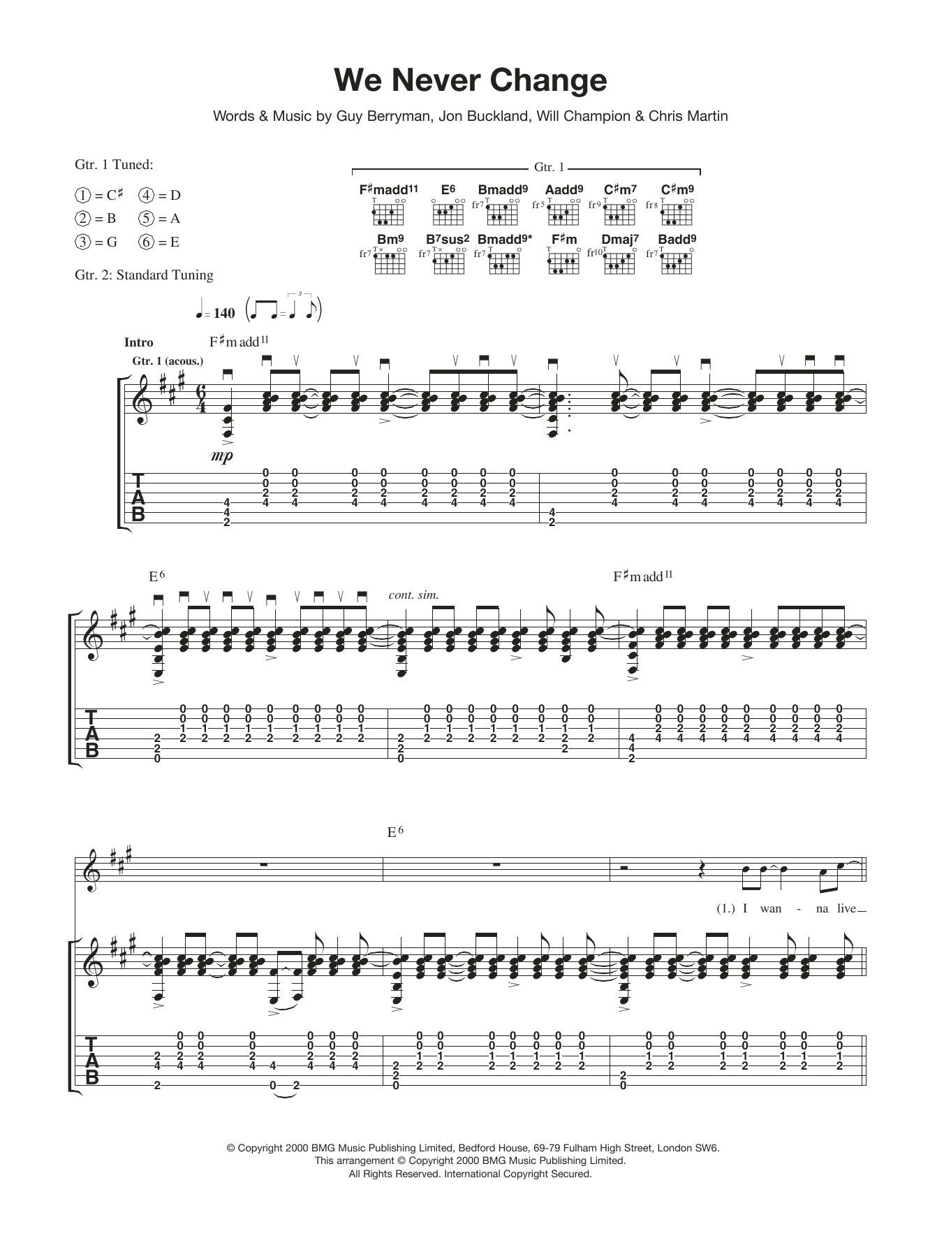 We Never Change (Guitar Tab) von Coldplay