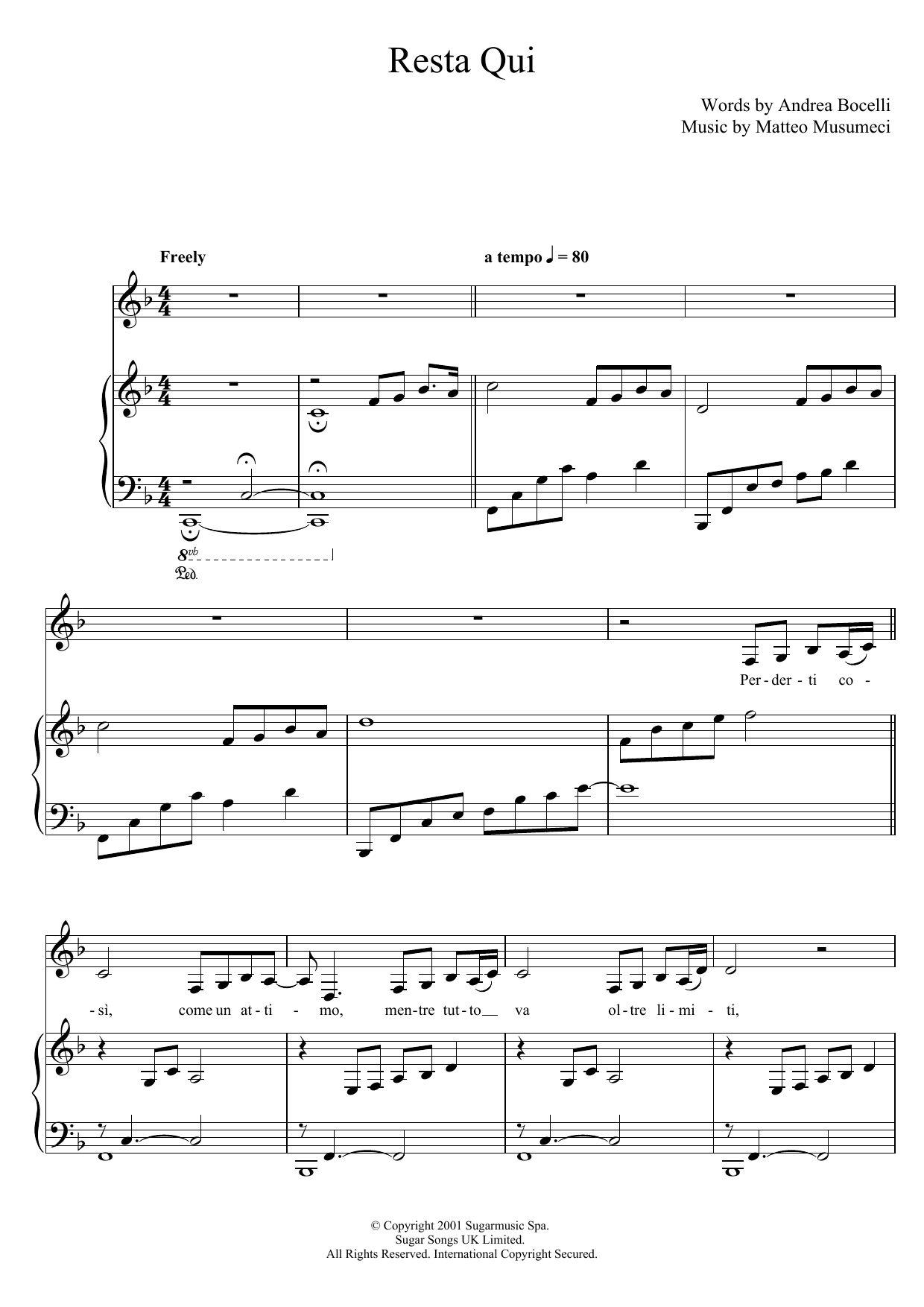 Resta Qui (Piano, Vocal & Guitar Chords) von Andrea Bocelli