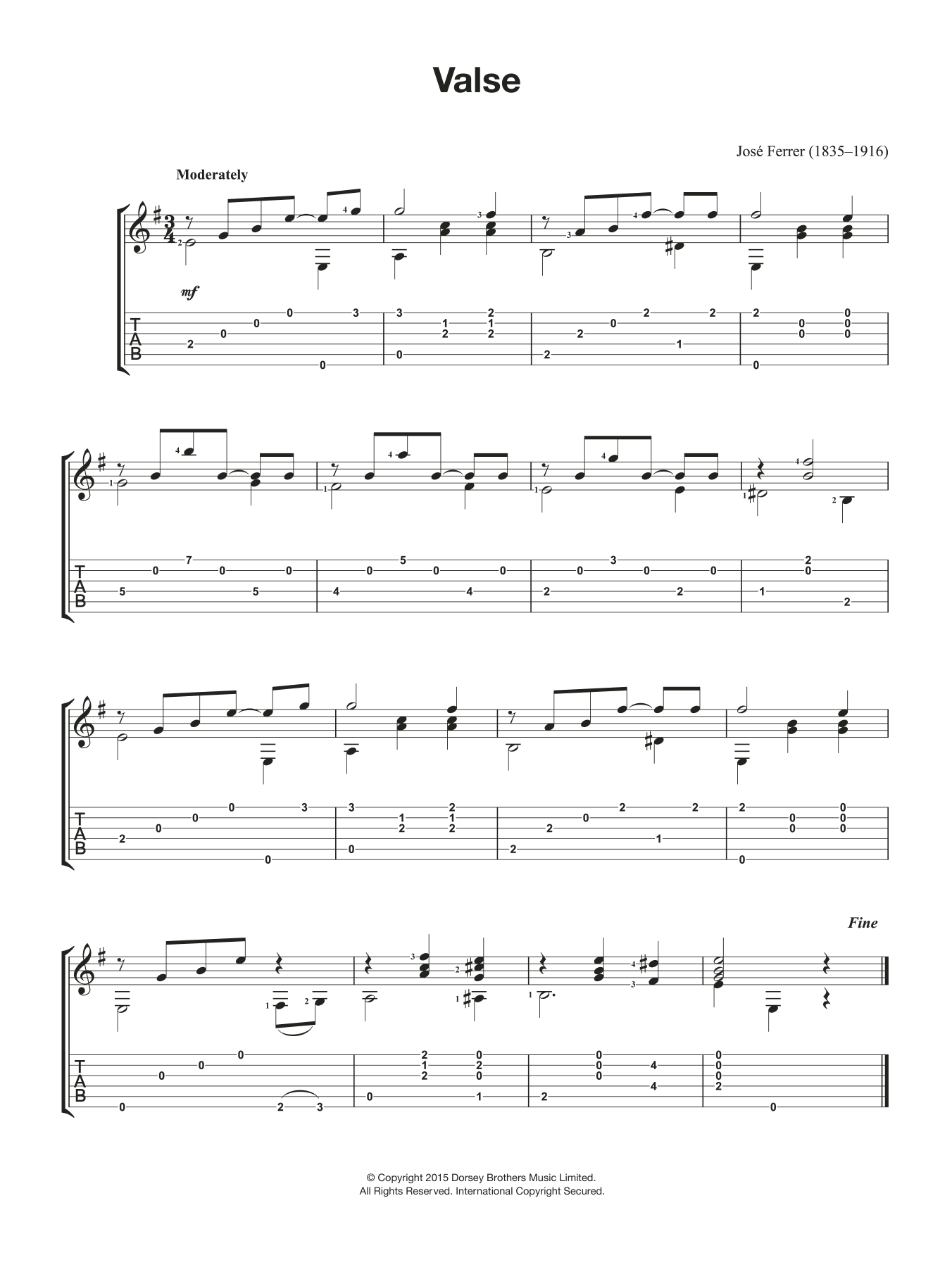 Valse (Easy Guitar) von Jose Ferrer