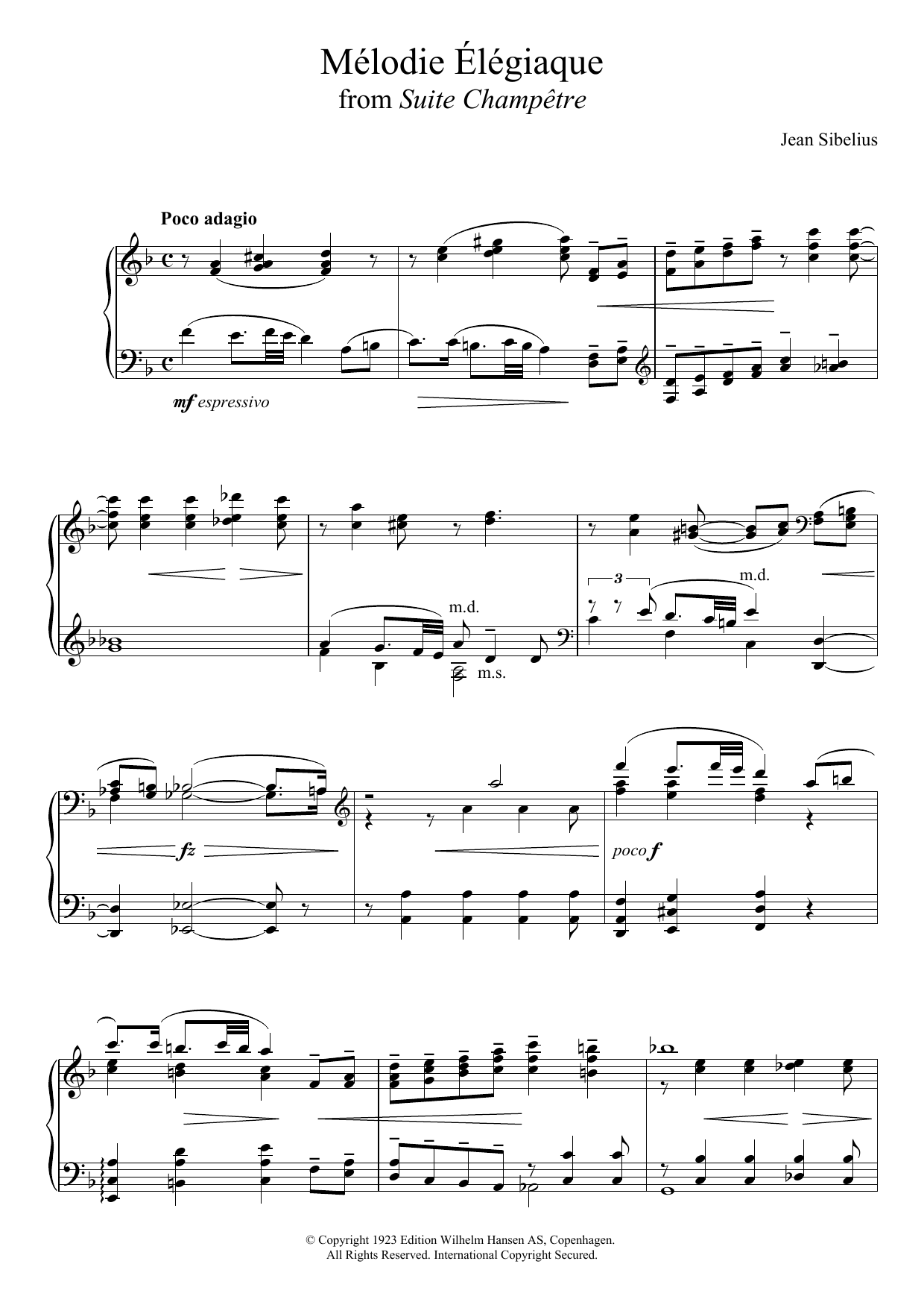 Suite Champetre, Op.98B - II. Melodie Elegiaque (Piano Solo) von Jean Sibelius