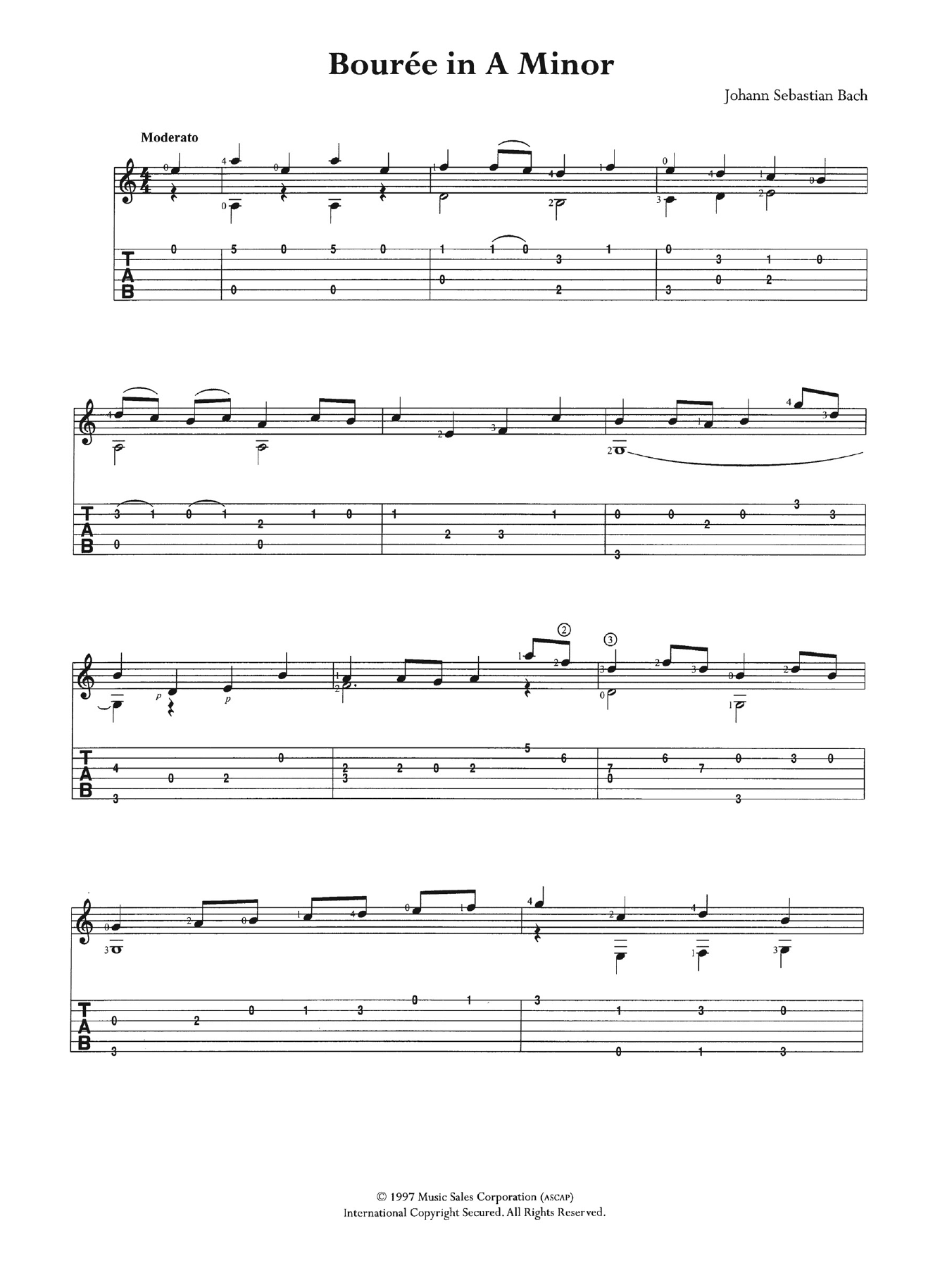 Bouree in A Minor (Guitar Tab) von Johann Sebastian Bach