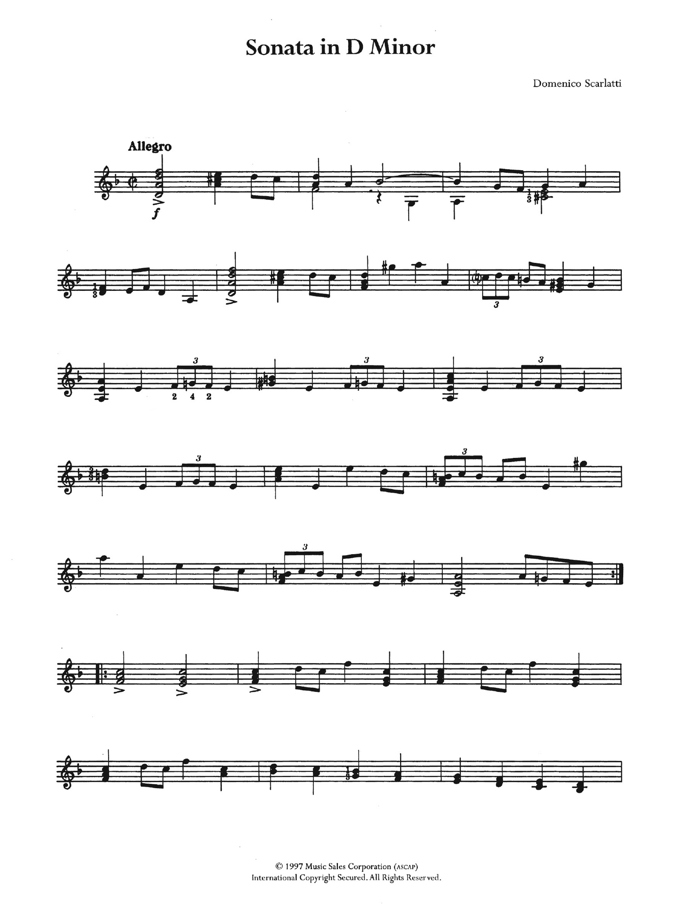 Sonata In D Minor (Easy Guitar) von Domenico Scarlatti
