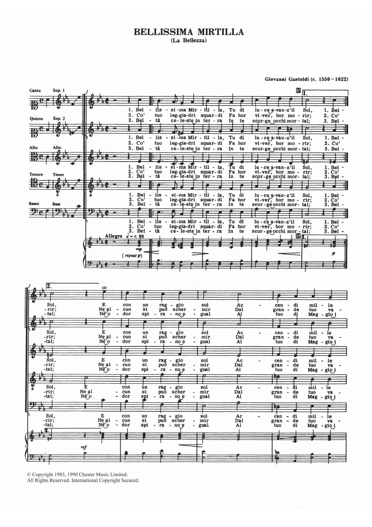 Bellissima Mirtilla (Choir) von Giovanni Giacomo Gastoldi