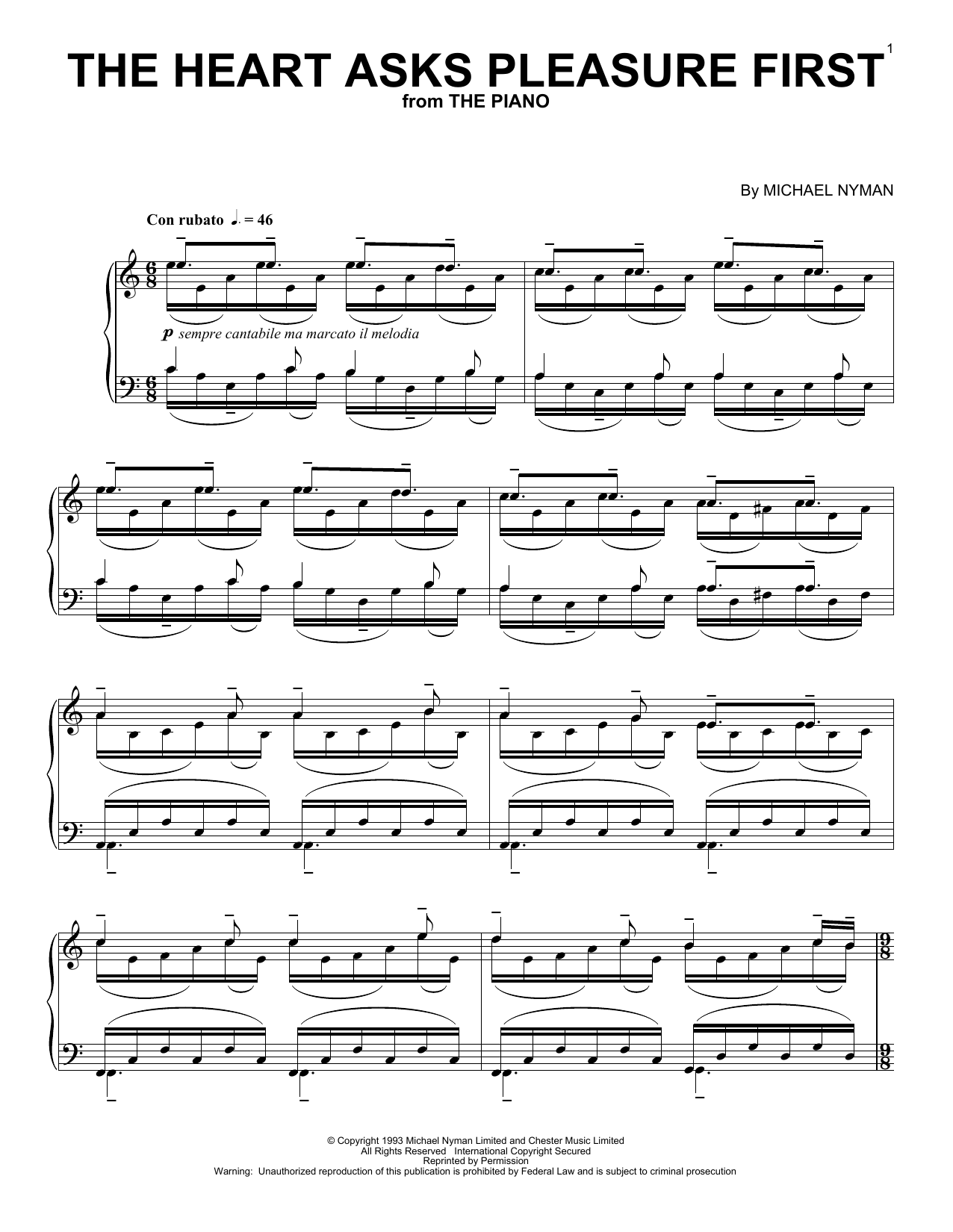 The Heart Asks Pleasure First (Piano Solo) von Michael Nyman