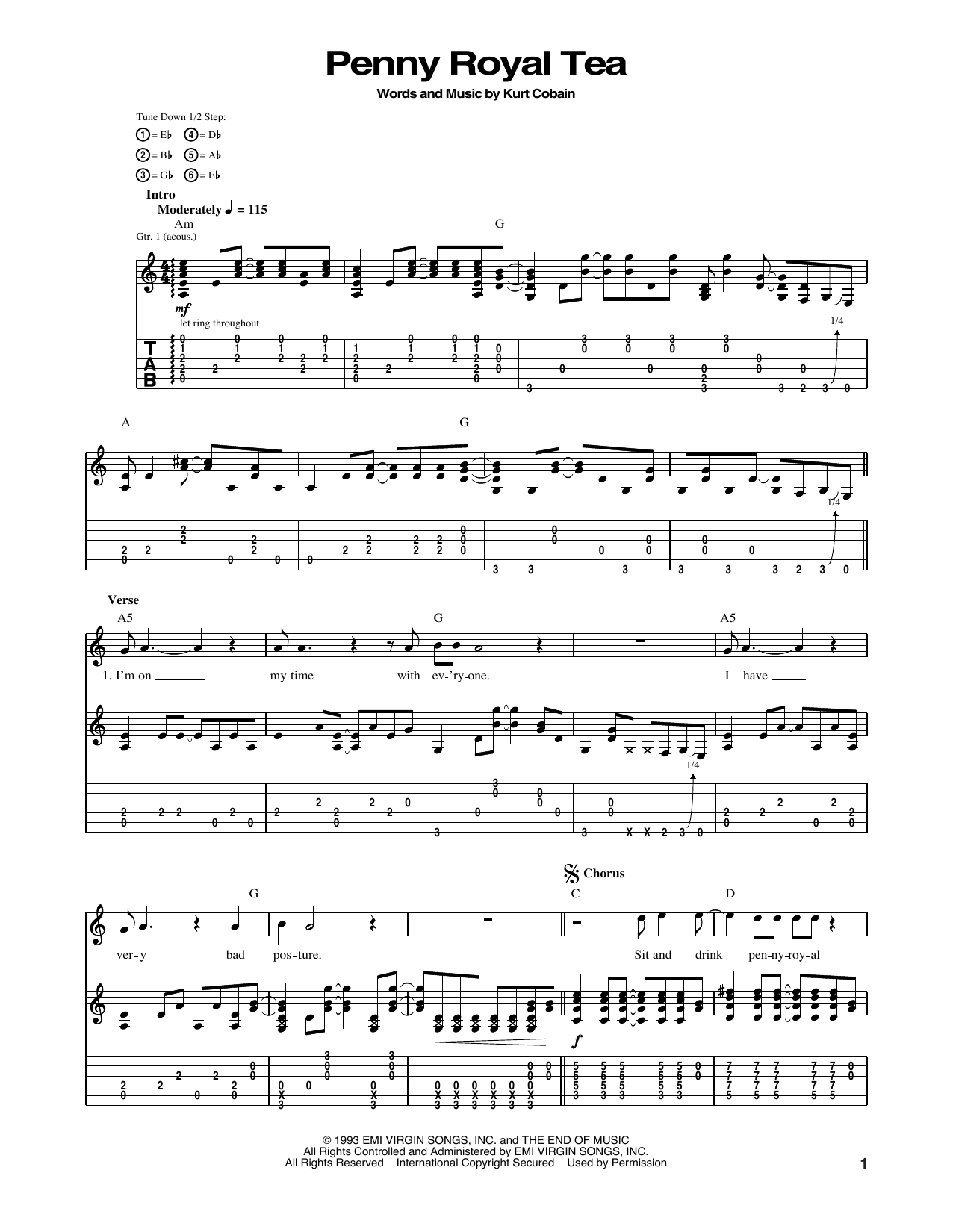 Pennyroyal Tea (Guitar Tab) von Nirvana