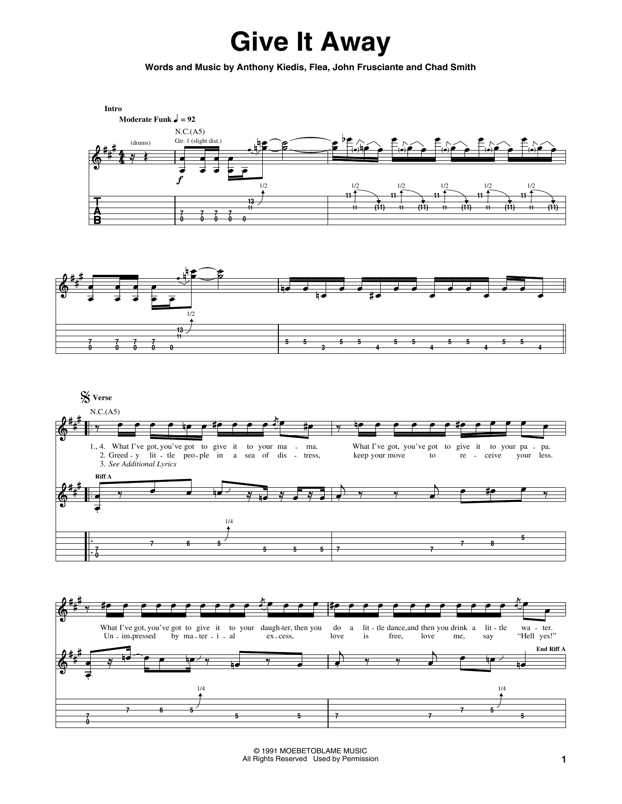 Give It Away (Guitar Tab) von Red Hot Chili Peppers