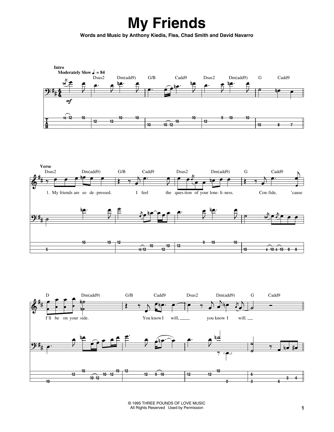 My Friends (Bass Guitar Tab) von Red Hot Chili Peppers