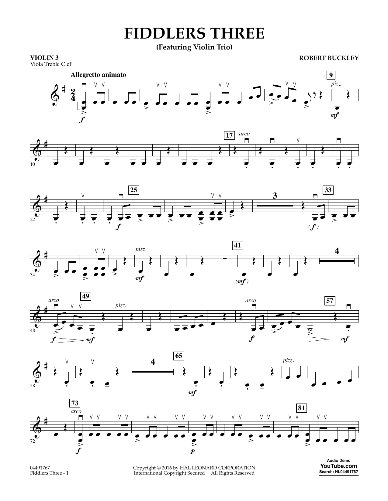 Fiddlers Three - Violin 3 (Viola Treble Clef) (Orchestra) von Robert Buckley