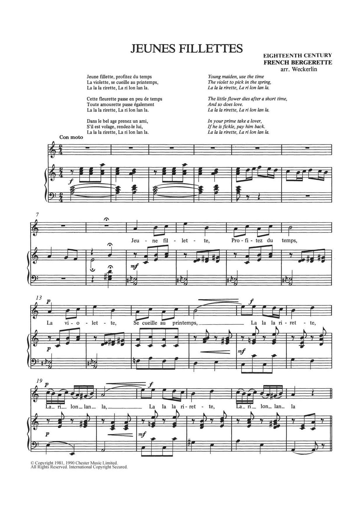 Jeunes Fillettes (Piano & Vocal) von Traditional