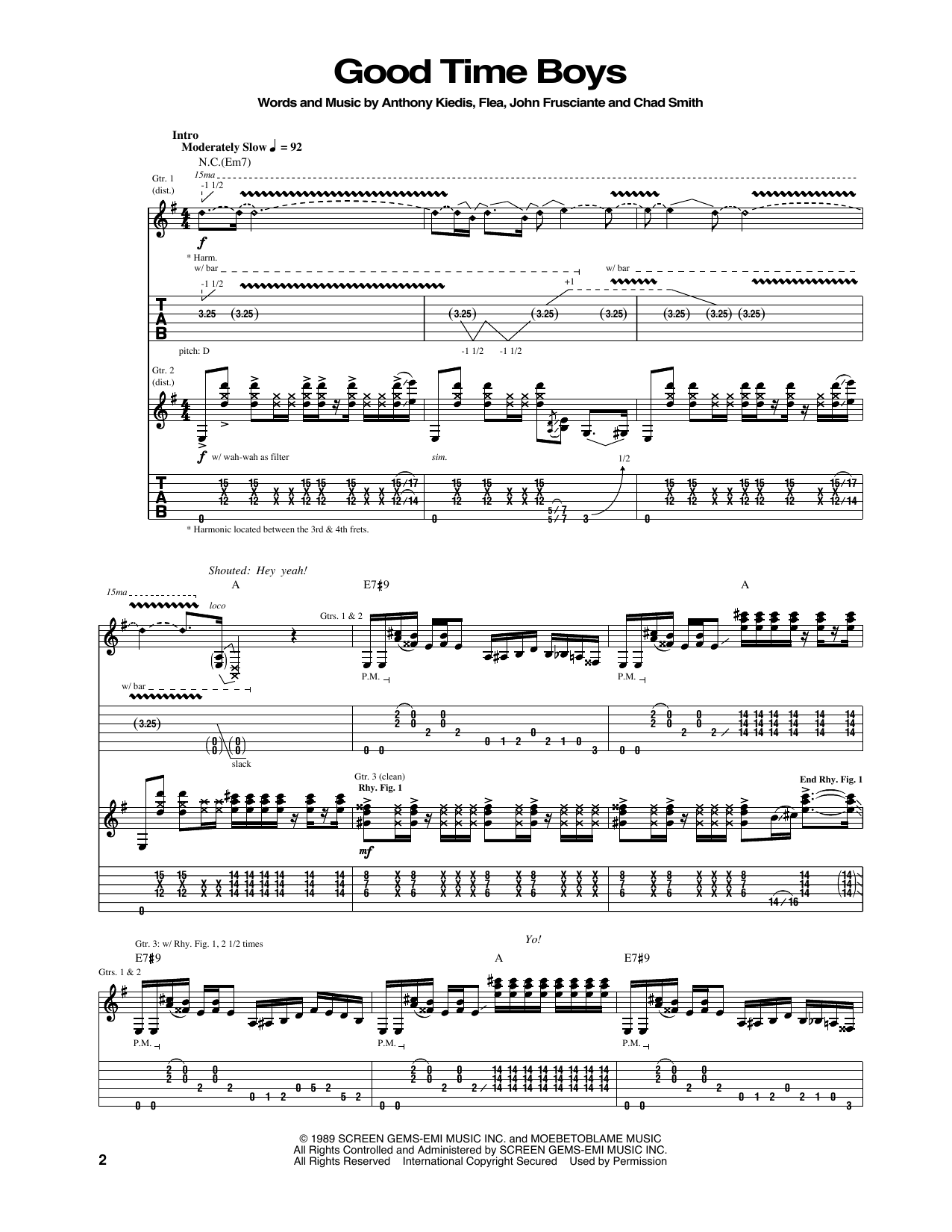 Good Time Boys (Guitar Tab) von Red Hot Chili Peppers