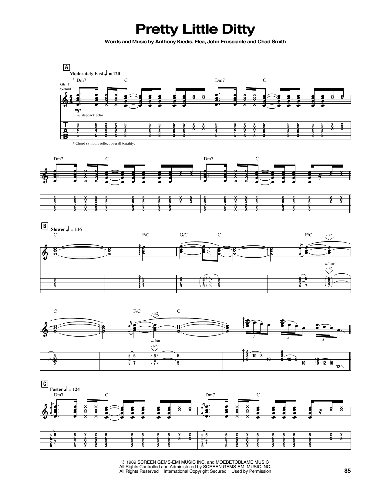 Pretty Little Ditty (Guitar Tab) von Red Hot Chili Peppers