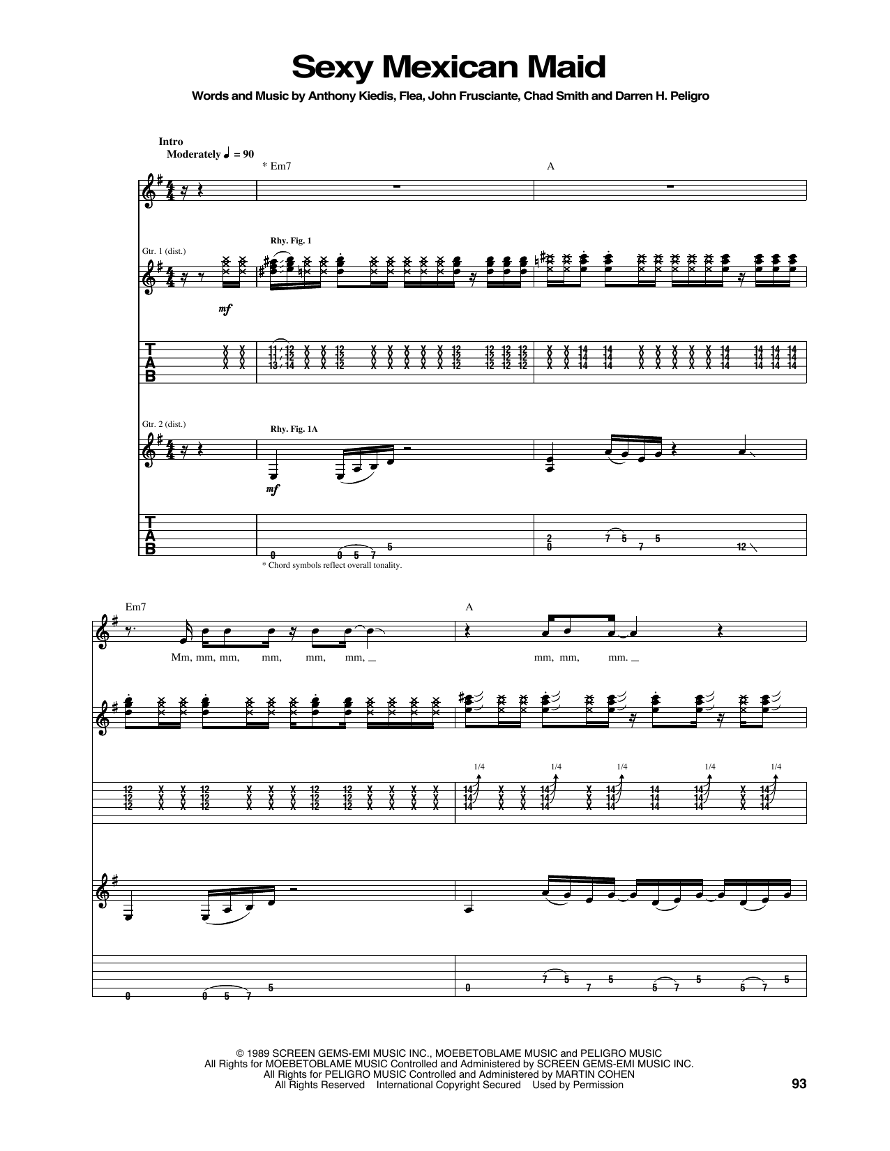 Sexy Mexican Maid (Guitar Tab) von Red Hot Chili Peppers