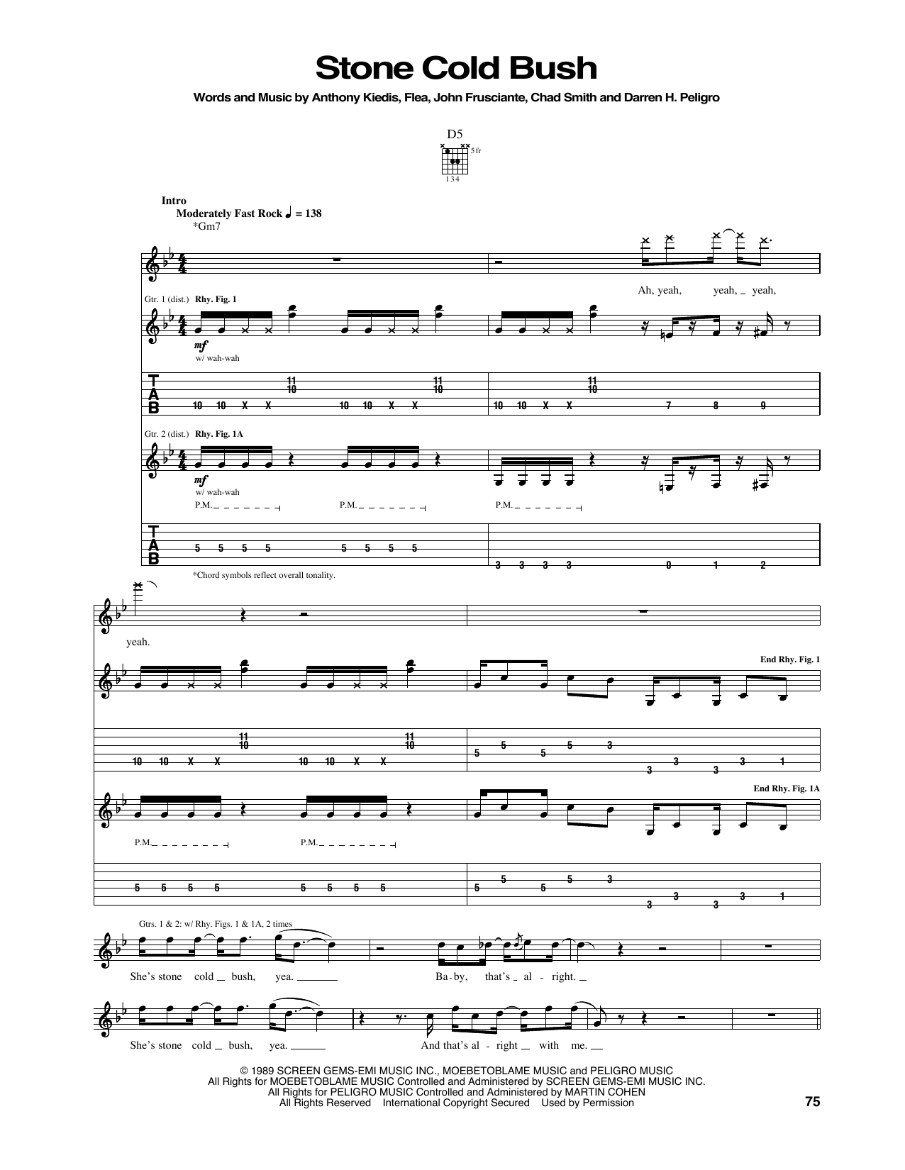 Stone Cold Bush (Guitar Tab) von Red Hot Chili Peppers
