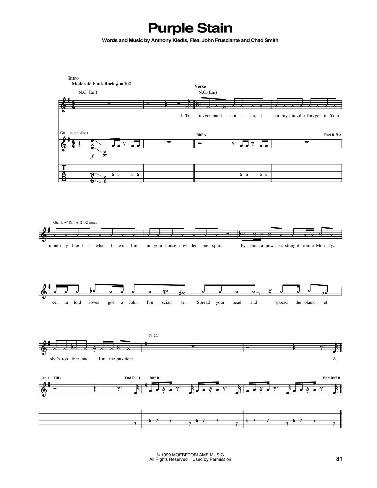 Purple Stain (Guitar Tab) von Red Hot Chili Peppers