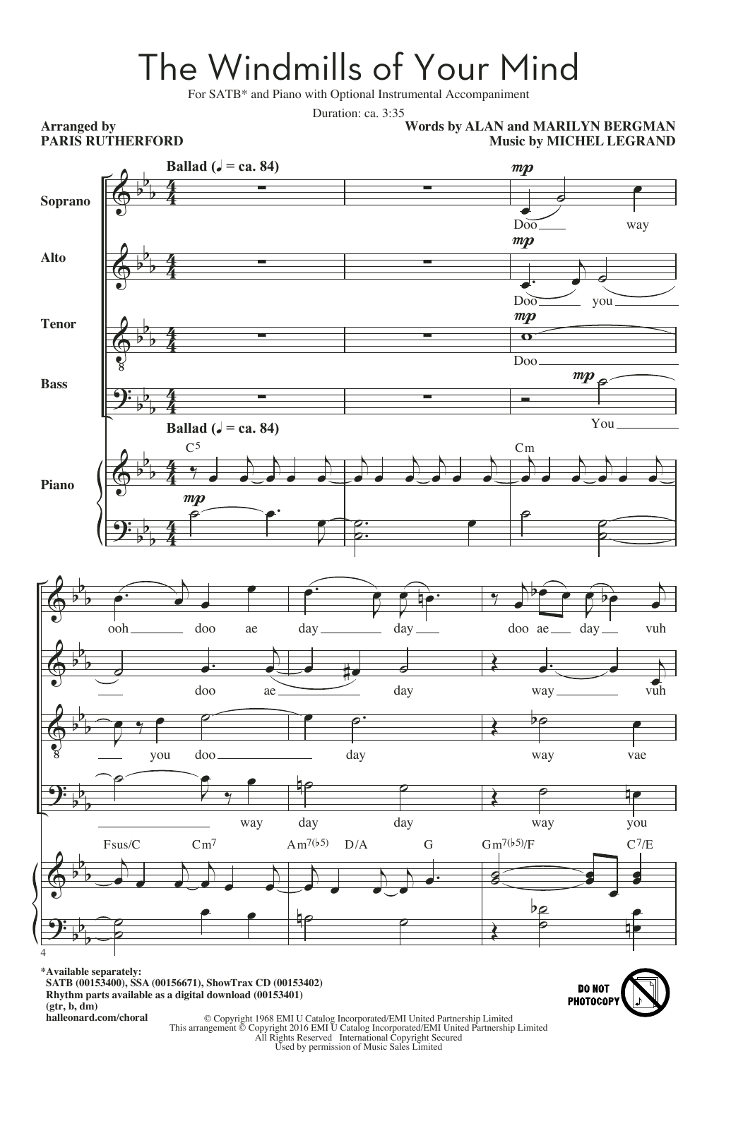 The Windmills Of Your Mind (arr. Paris Rutherford) (SATB Choir) von Michel Legrand