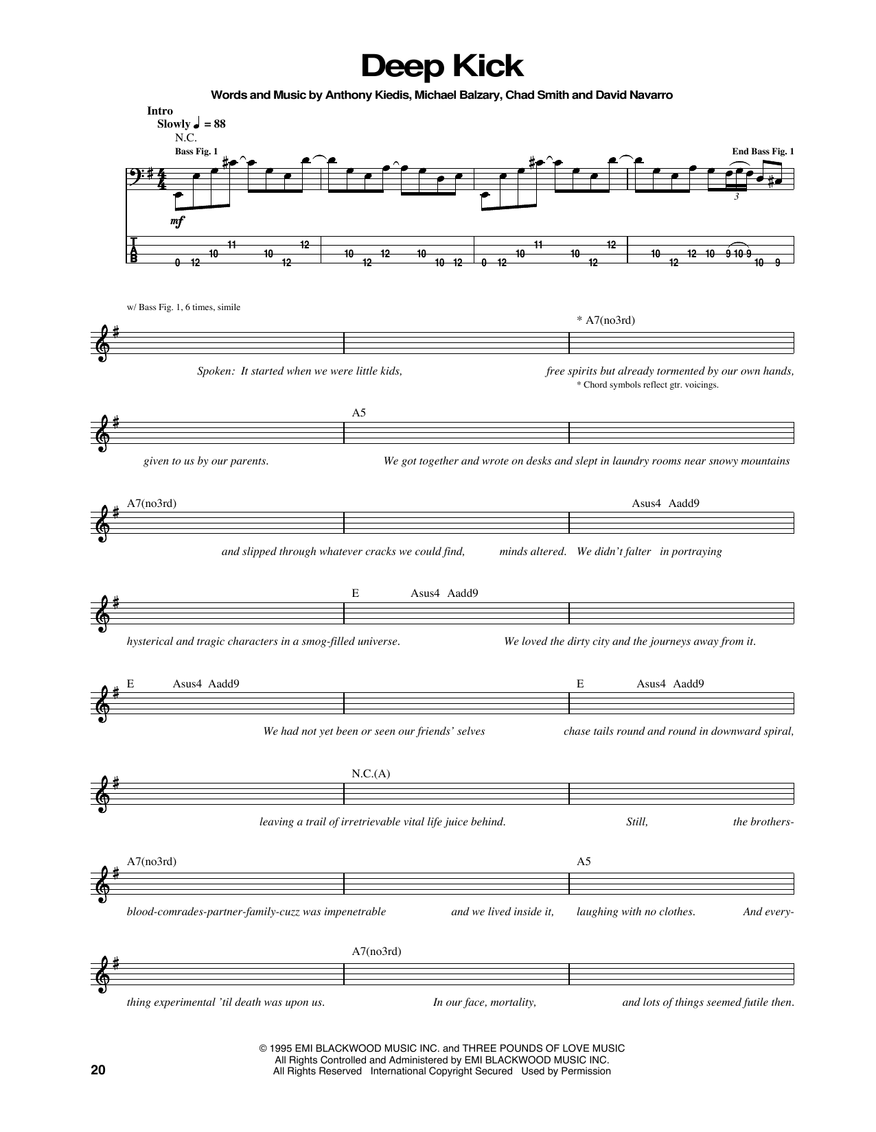 Deep Kick (Bass Guitar Tab) von Red Hot Chili Peppers