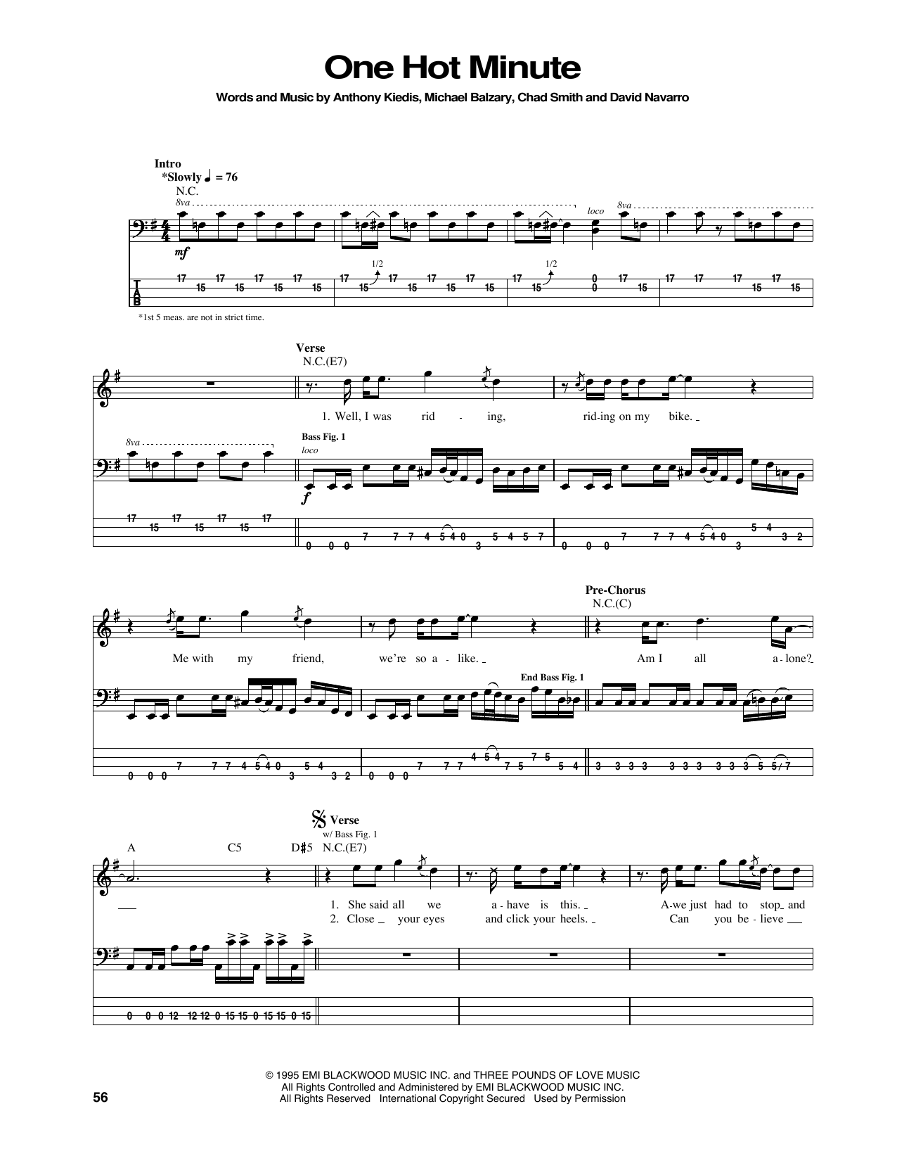 One Hot Minute (Bass Guitar Tab) von Red Hot Chili Peppers