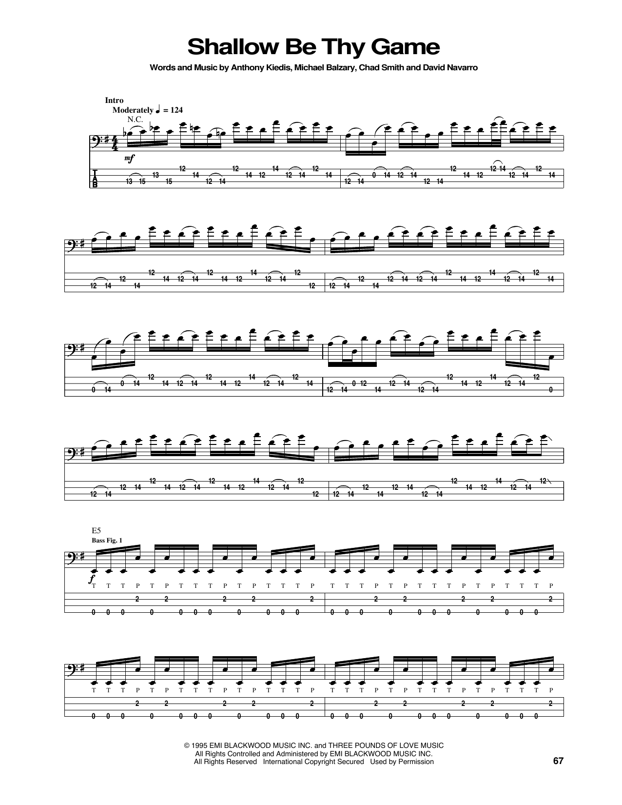 Shallow Be Thy Game (Bass Guitar Tab) von Red Hot Chili Peppers