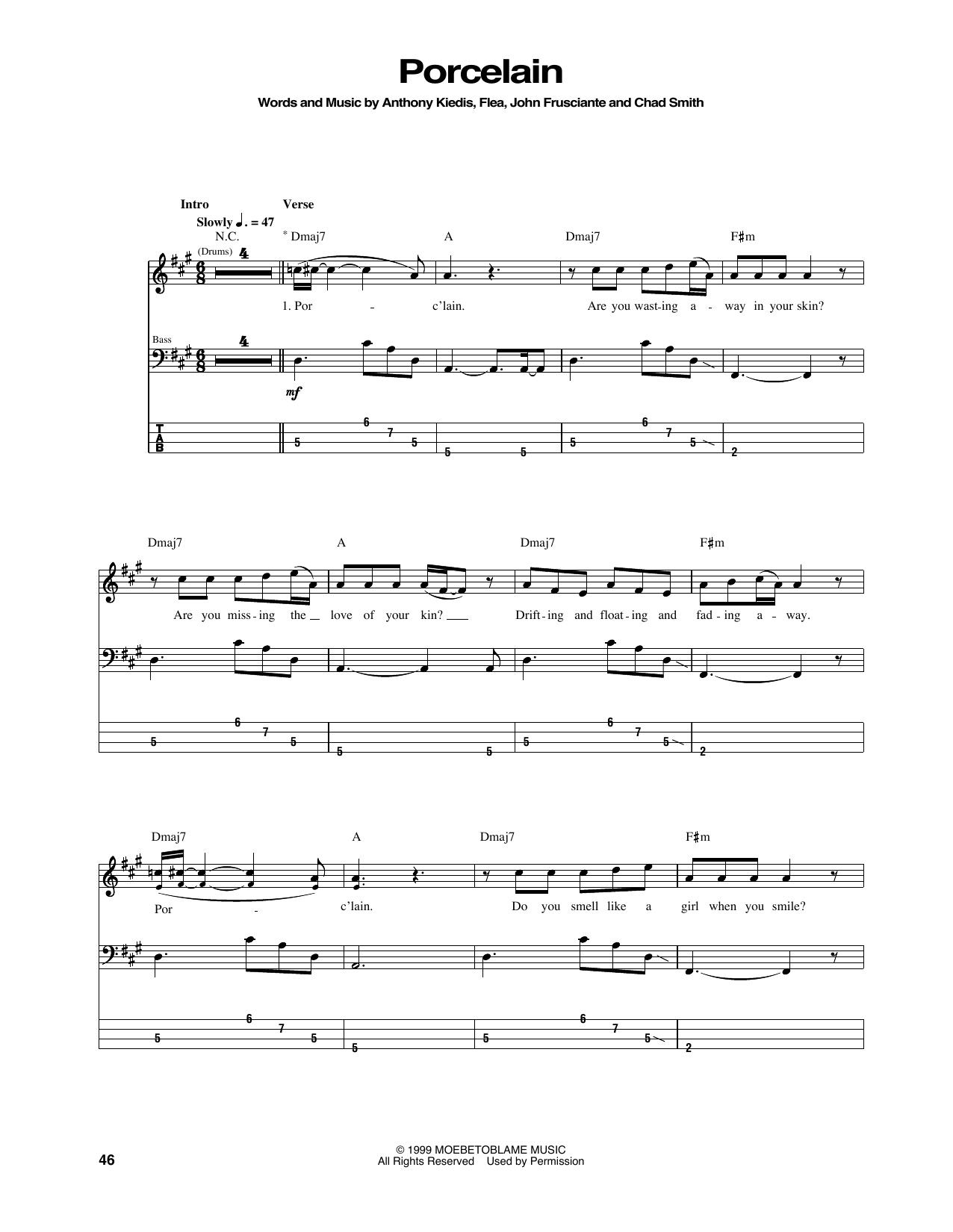 Porcelain (Bass Guitar Tab) von Red Hot Chili Peppers