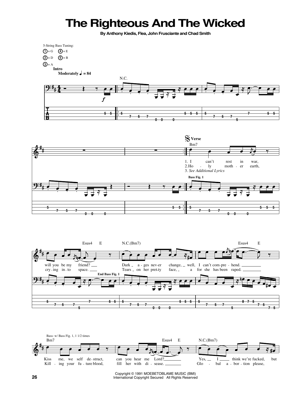 The Righteous And The Wicked (Bass Guitar Tab) von Red Hot Chili Peppers