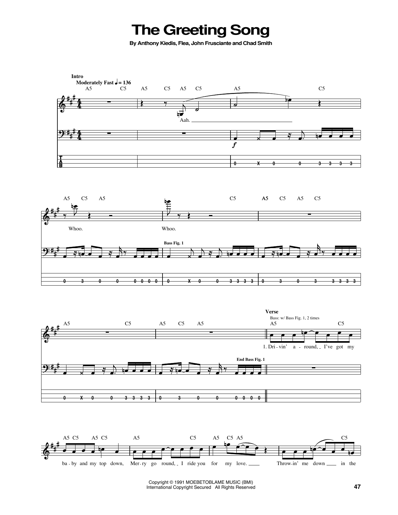 The Greeting Song (Bass Guitar Tab) von Red Hot Chili Peppers