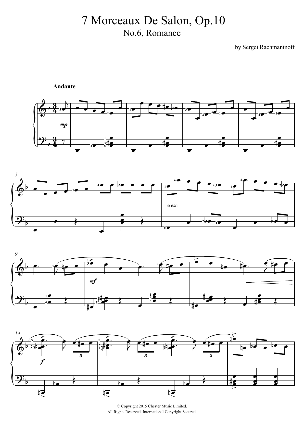 Romance (No.6 From 7 Morceaux De Salon, Op.10) (Piano & Vocal) von Sergei Rachmaninoff