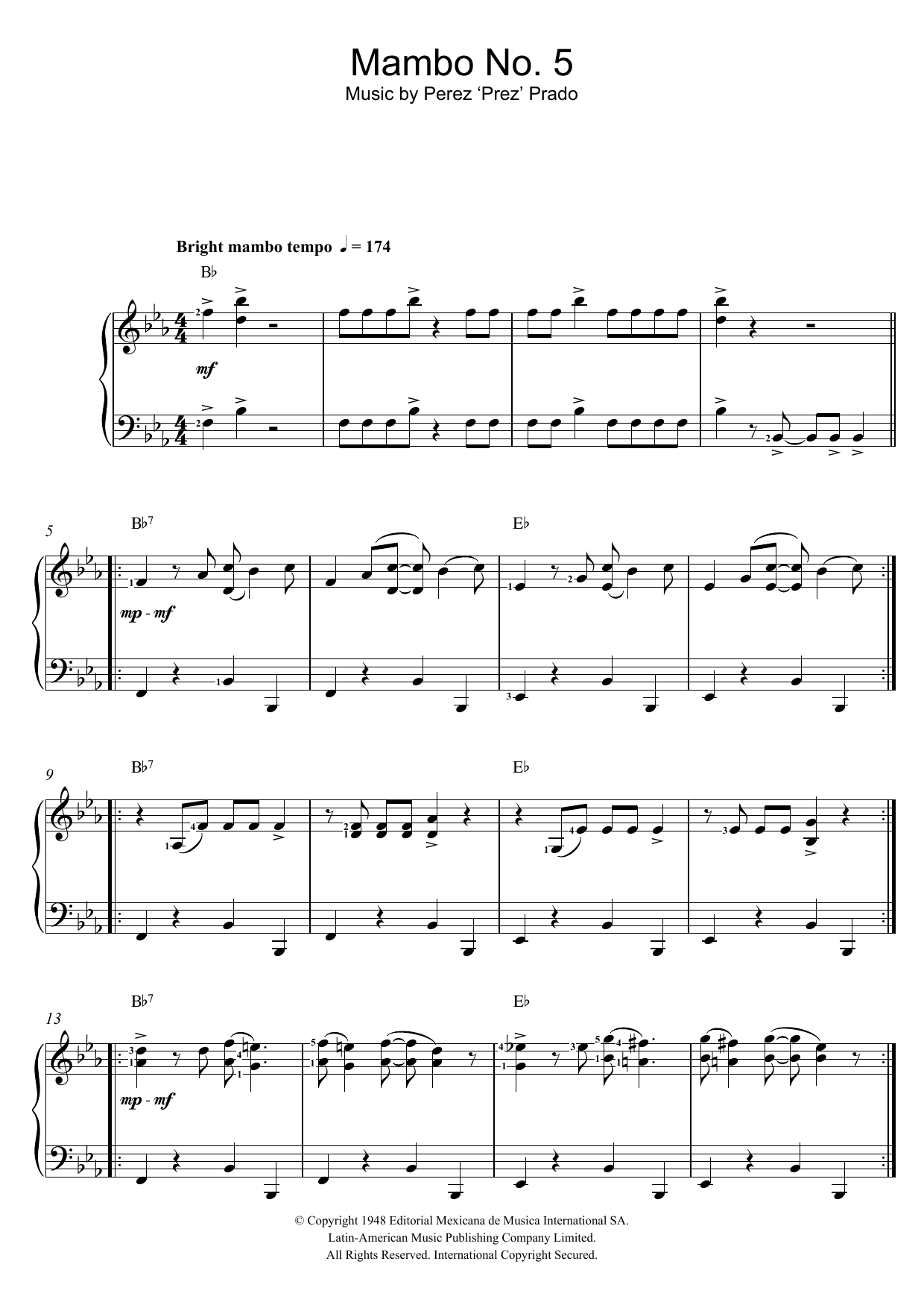 Mambo No. 5 (Easy Piano) von Perez Prado