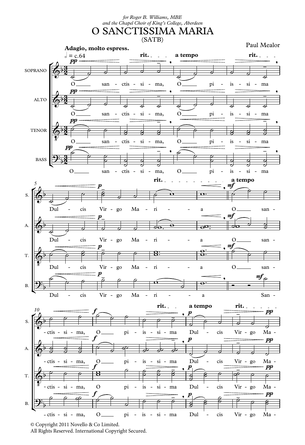 O Sanctissima Maria (Choir) von Paul Mealor