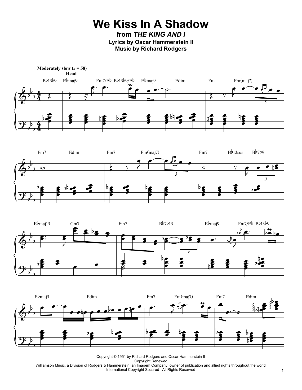 We Kiss In A Shadow (Piano Transcription) von Rodgers & Hammerstein