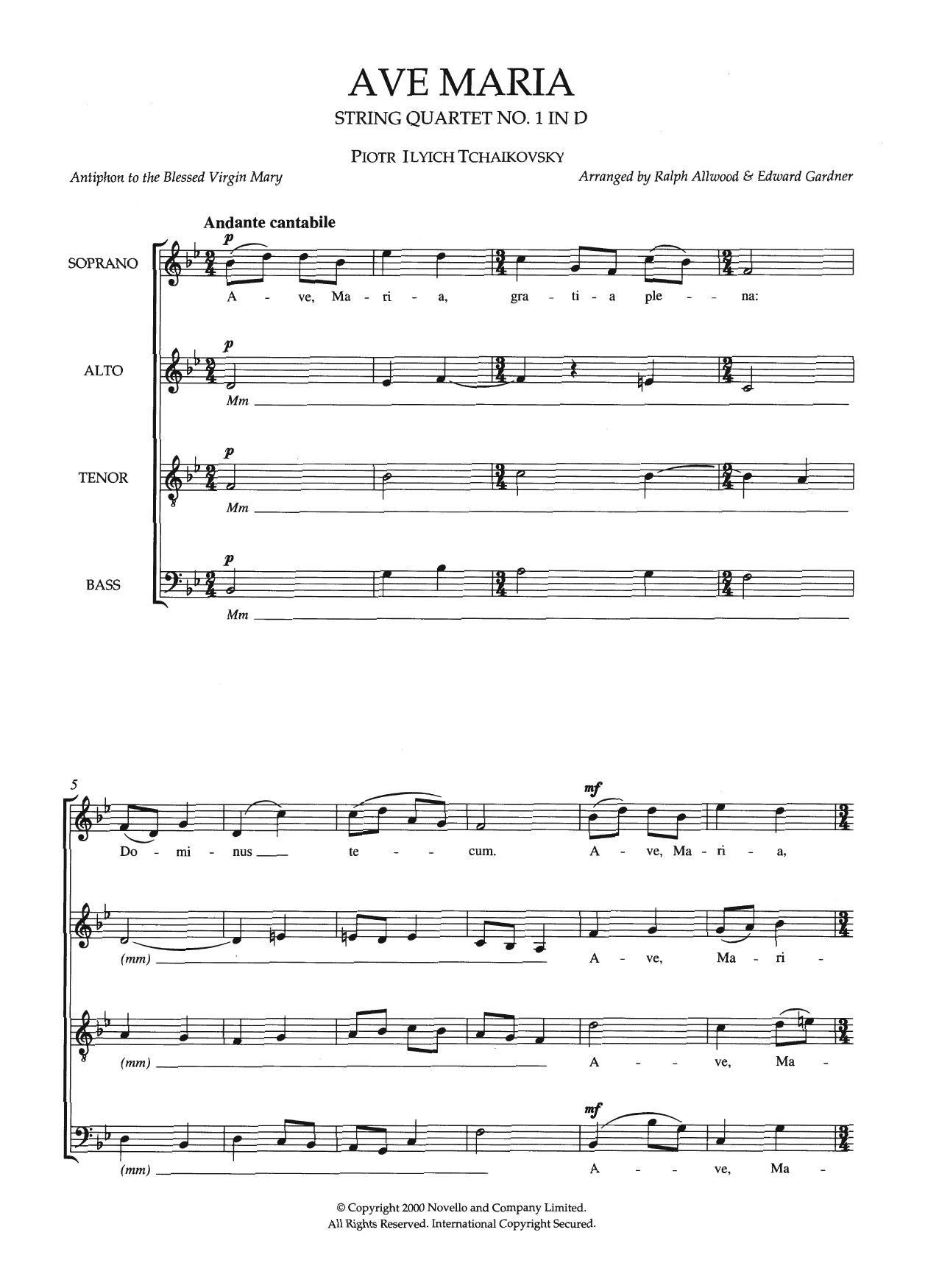 Ave Maria (String Quartet No.1 In D) (arr. Ralph Allwood and Edward Gardner) (Choir) von Pyotr Il'yich Tchaikovsky